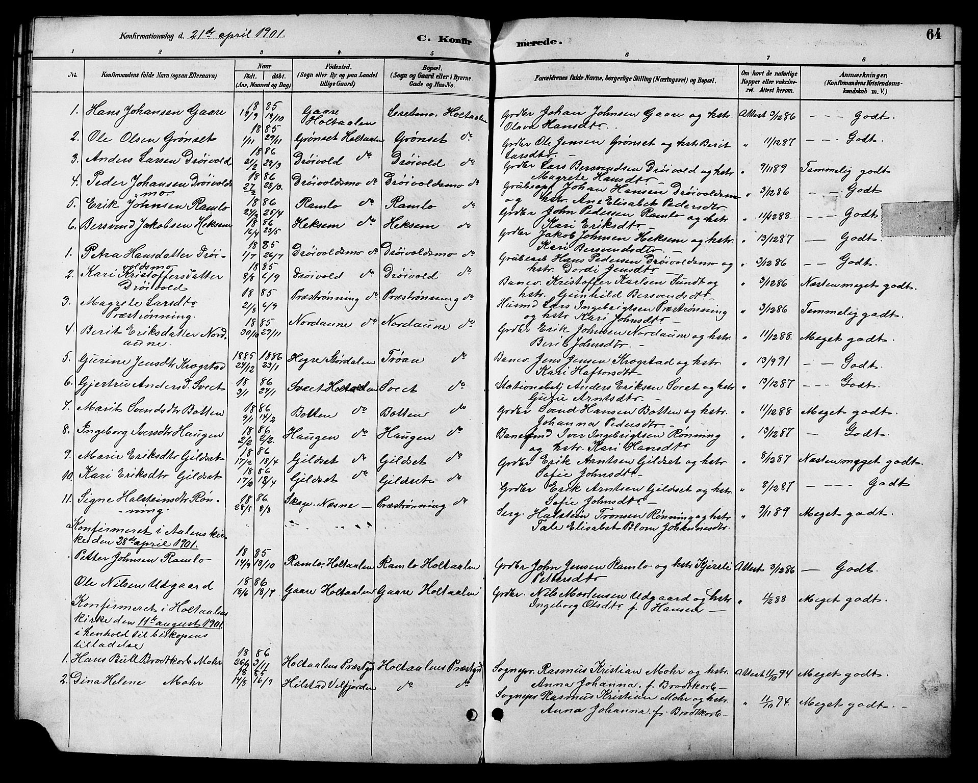 Ministerialprotokoller, klokkerbøker og fødselsregistre - Sør-Trøndelag, SAT/A-1456/685/L0978: Parish register (copy) no. 685C03, 1891-1907, p. 64