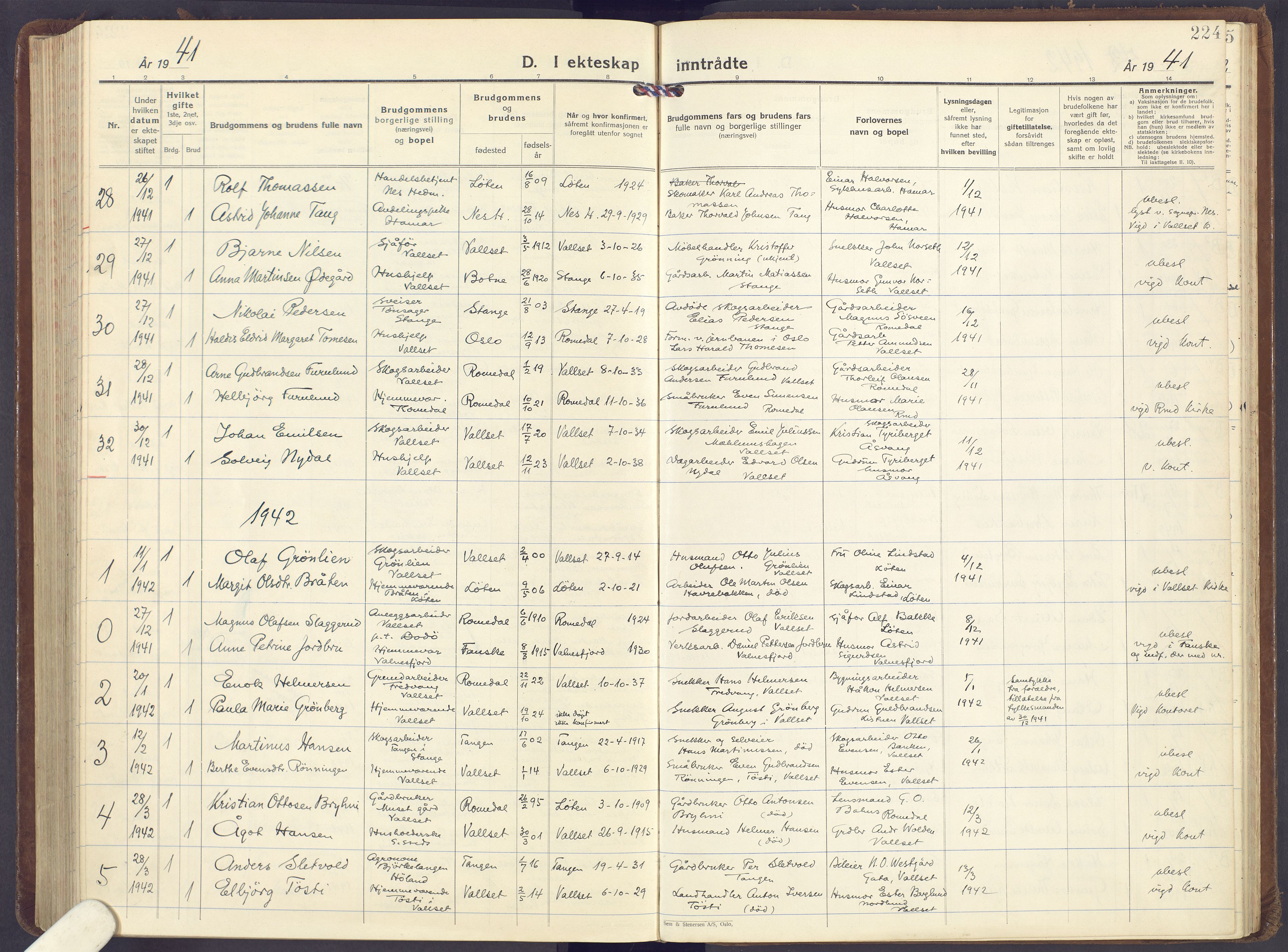 Romedal prestekontor, SAH/PREST-004/K/L0013: Parish register (official) no. 13, 1930-1949, p. 224