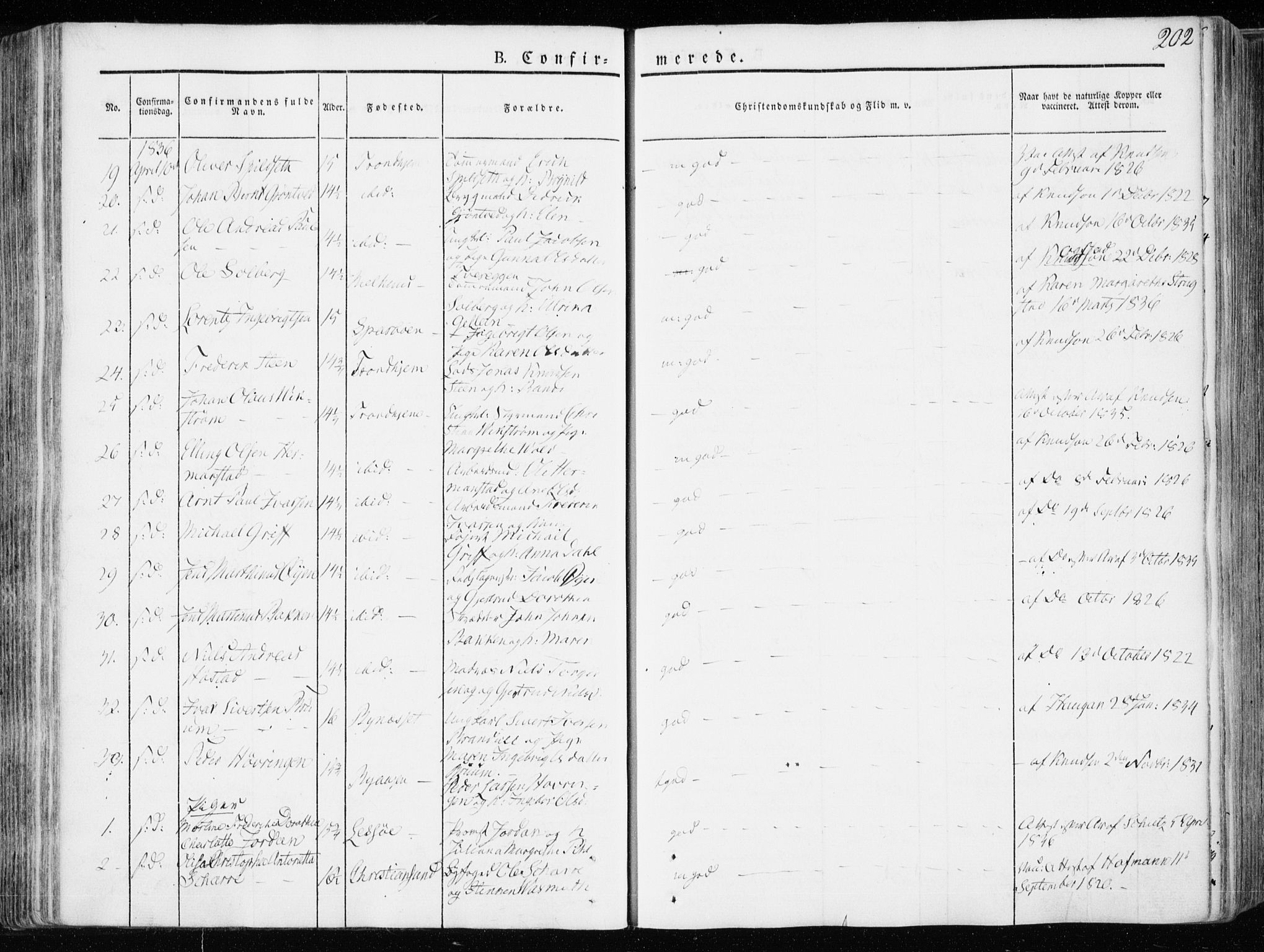 Ministerialprotokoller, klokkerbøker og fødselsregistre - Sør-Trøndelag, SAT/A-1456/601/L0047: Parish register (official) no. 601A15, 1831-1839, p. 202