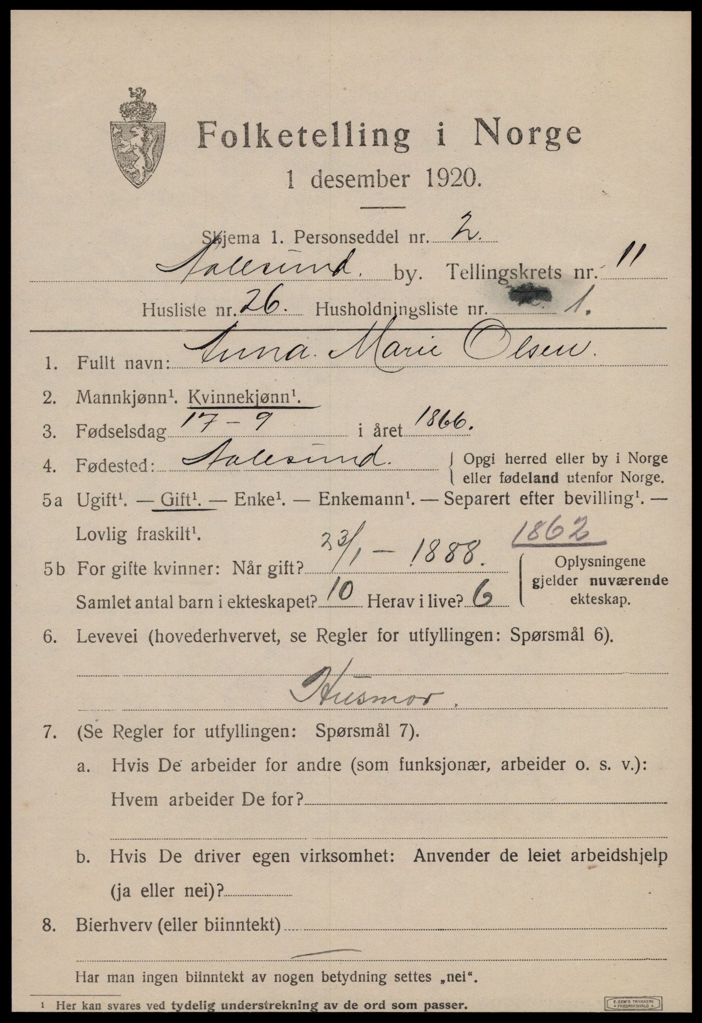 SAT, 1920 census for Ålesund, 1920, p. 25360