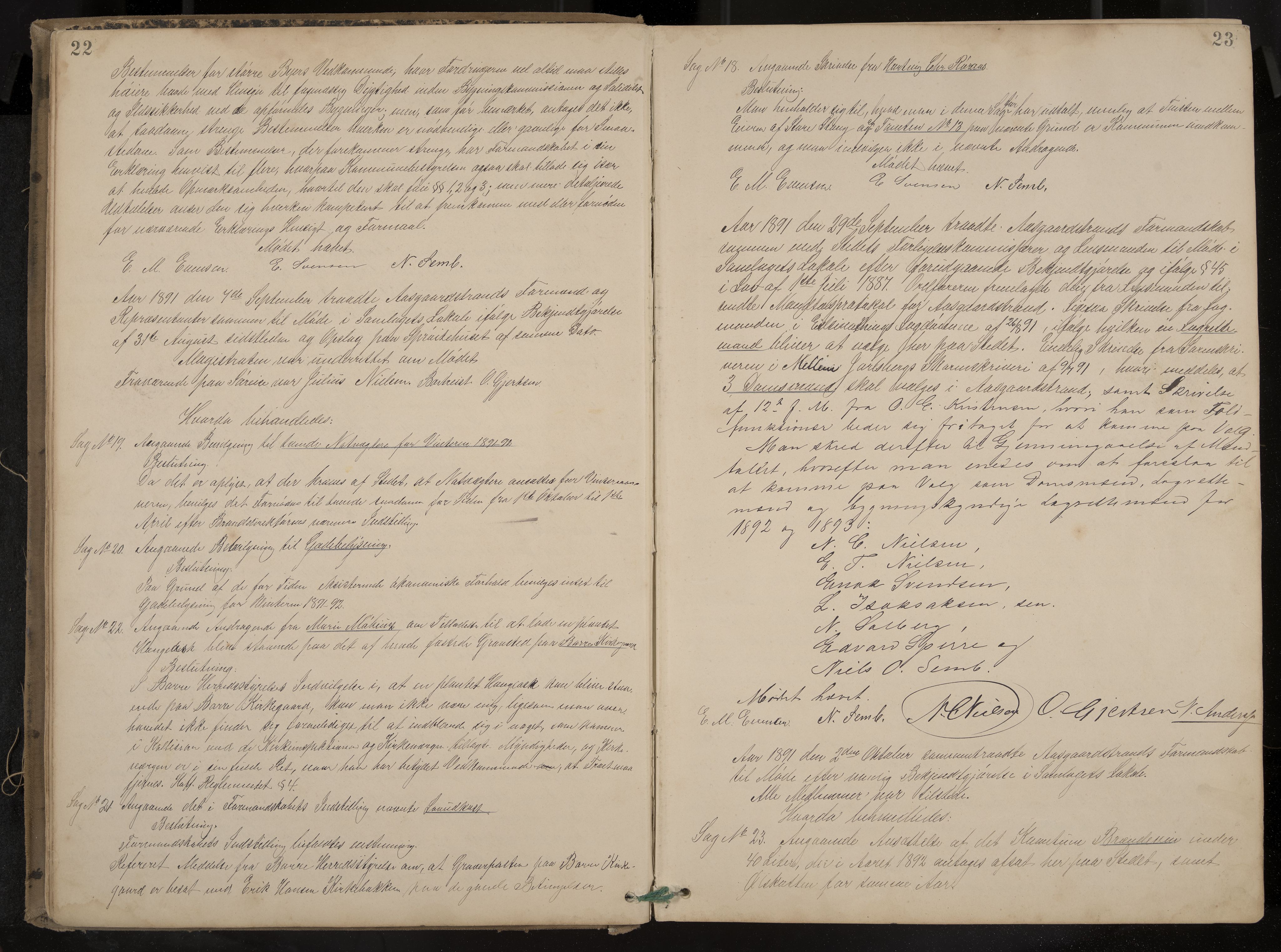 Åsgårdstrand formannskap og sentraladministrasjon, IKAK/0704021/A/L0003: Møtebok med register, 1890-1908, p. 22-23