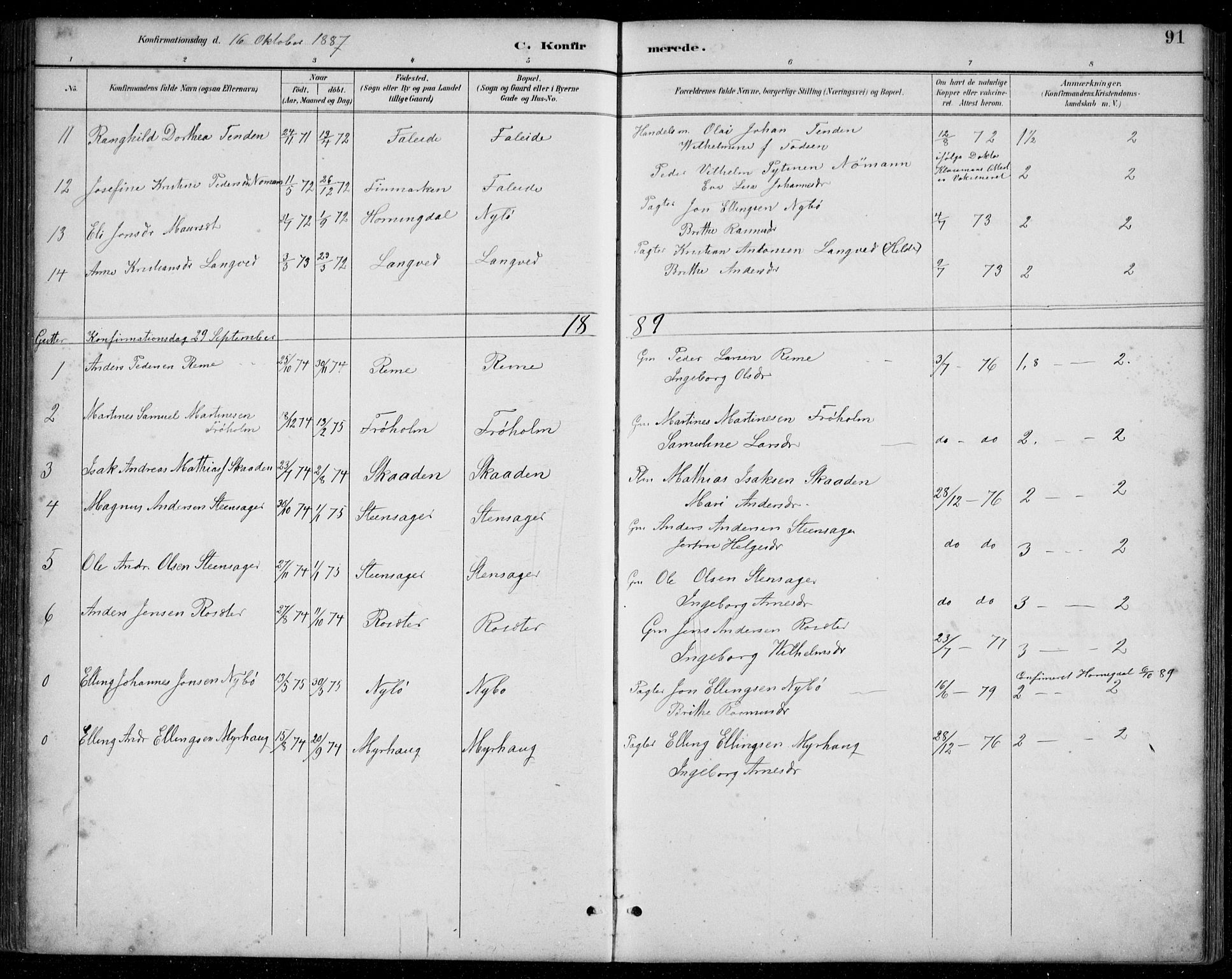 Innvik sokneprestembete, AV/SAB-A-80501: Parish register (copy) no. A 3, 1886-1912, p. 91