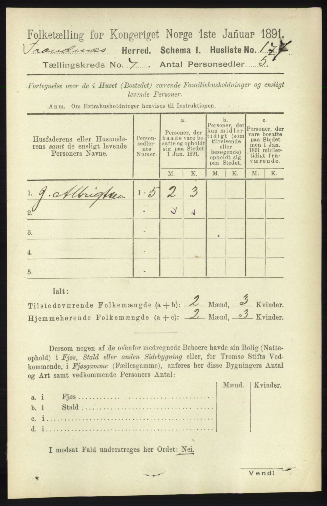 RA, 1891 census for 1914 Trondenes, 1891, p. 4500