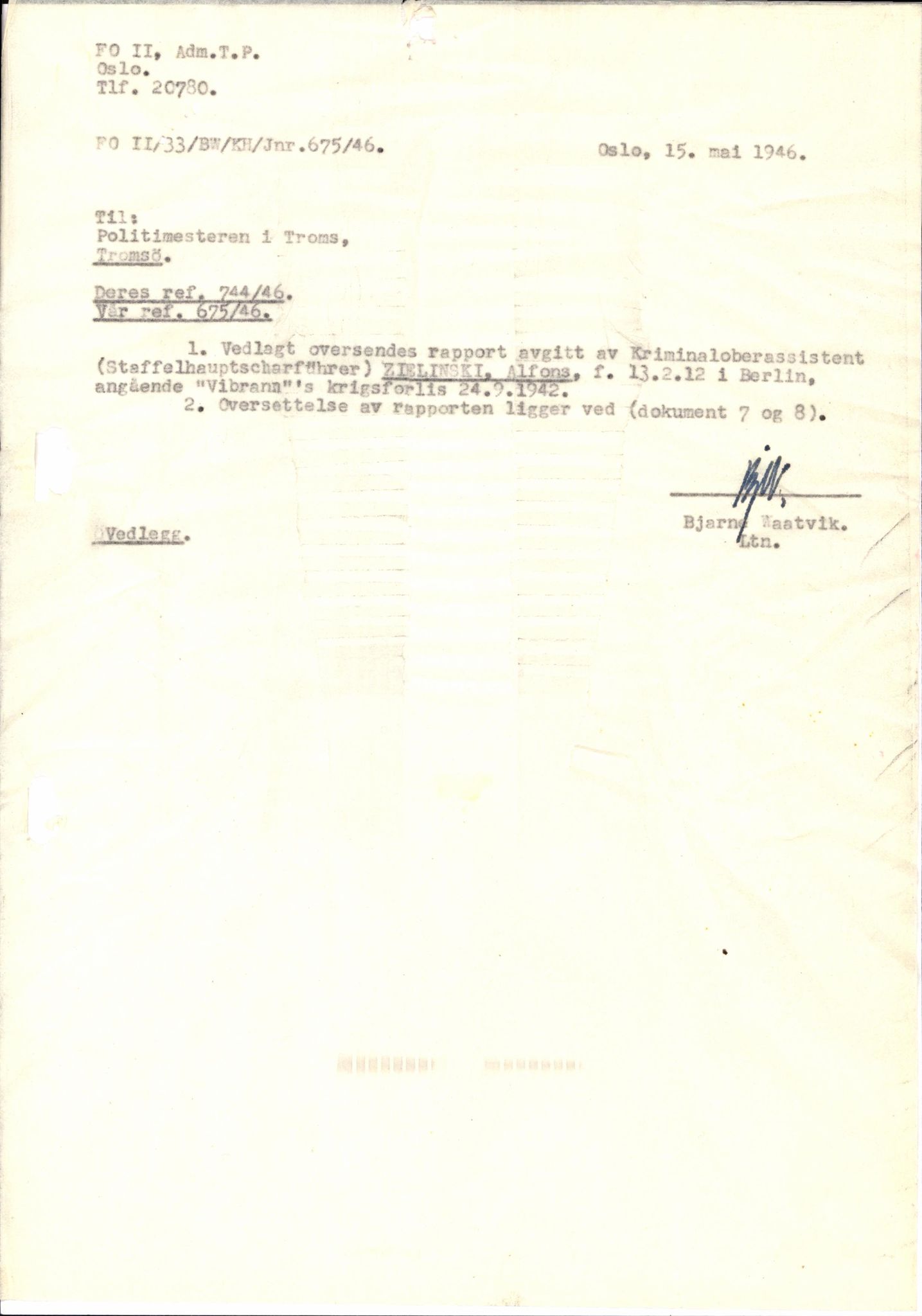 Forsvaret, Forsvarets overkommando II, AV/RA-RAFA-3915/D/Db/L0037: CI Questionaires. Tyske okkupasjonsstyrker i Norge. Tyskere., 1945-1946, p. 334