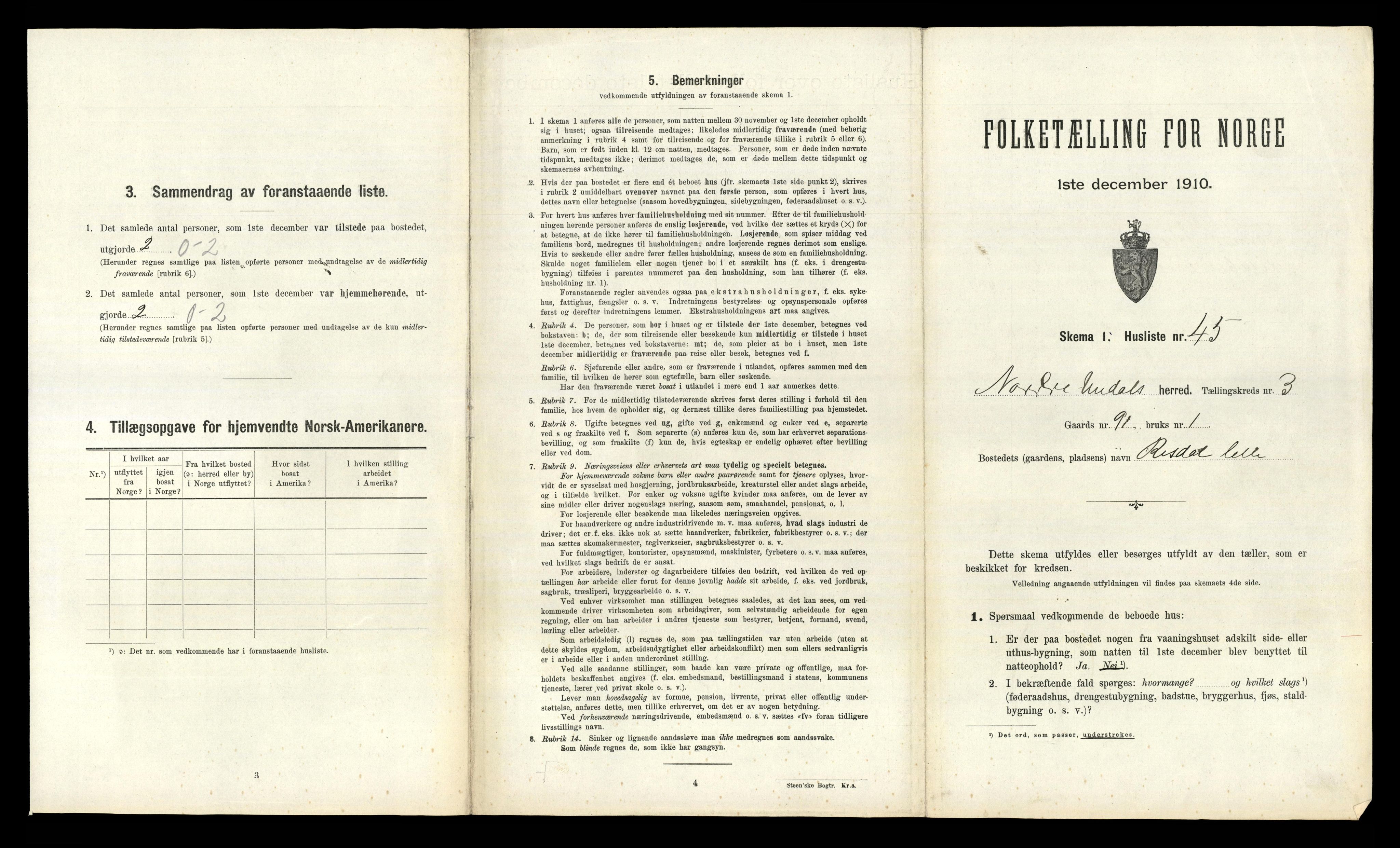 RA, 1910 census for Nord-Audnedal, 1910, p. 308