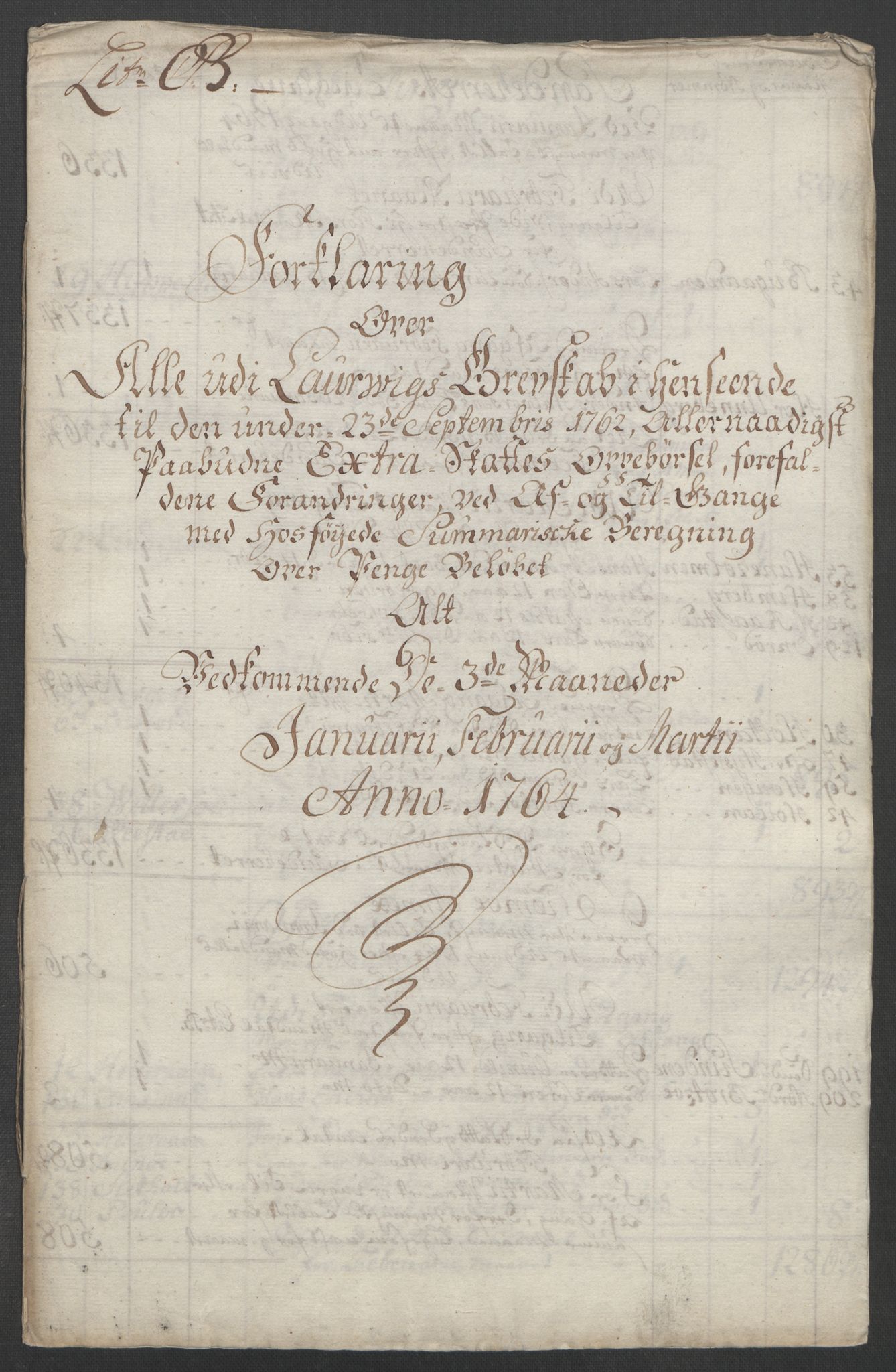 Rentekammeret inntil 1814, Reviderte regnskaper, Fogderegnskap, RA/EA-4092/R33/L2033: Ekstraskatten Larvik grevskap, 1762-1764, p. 486