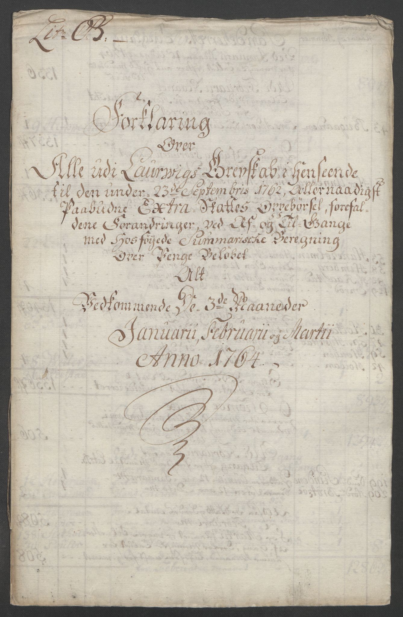 Rentekammeret inntil 1814, Reviderte regnskaper, Fogderegnskap, AV/RA-EA-4092/R33/L2033: Ekstraskatten Larvik grevskap, 1762-1764, p. 486