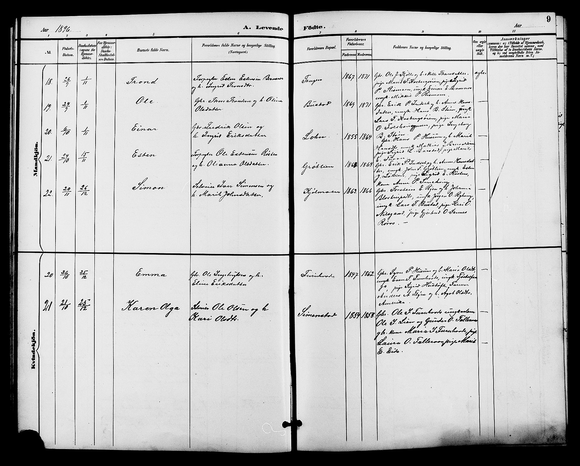 Alvdal prestekontor, SAH/PREST-060/H/Ha/Hab/L0004: Parish register (copy) no. 4, 1894-1910, p. 9