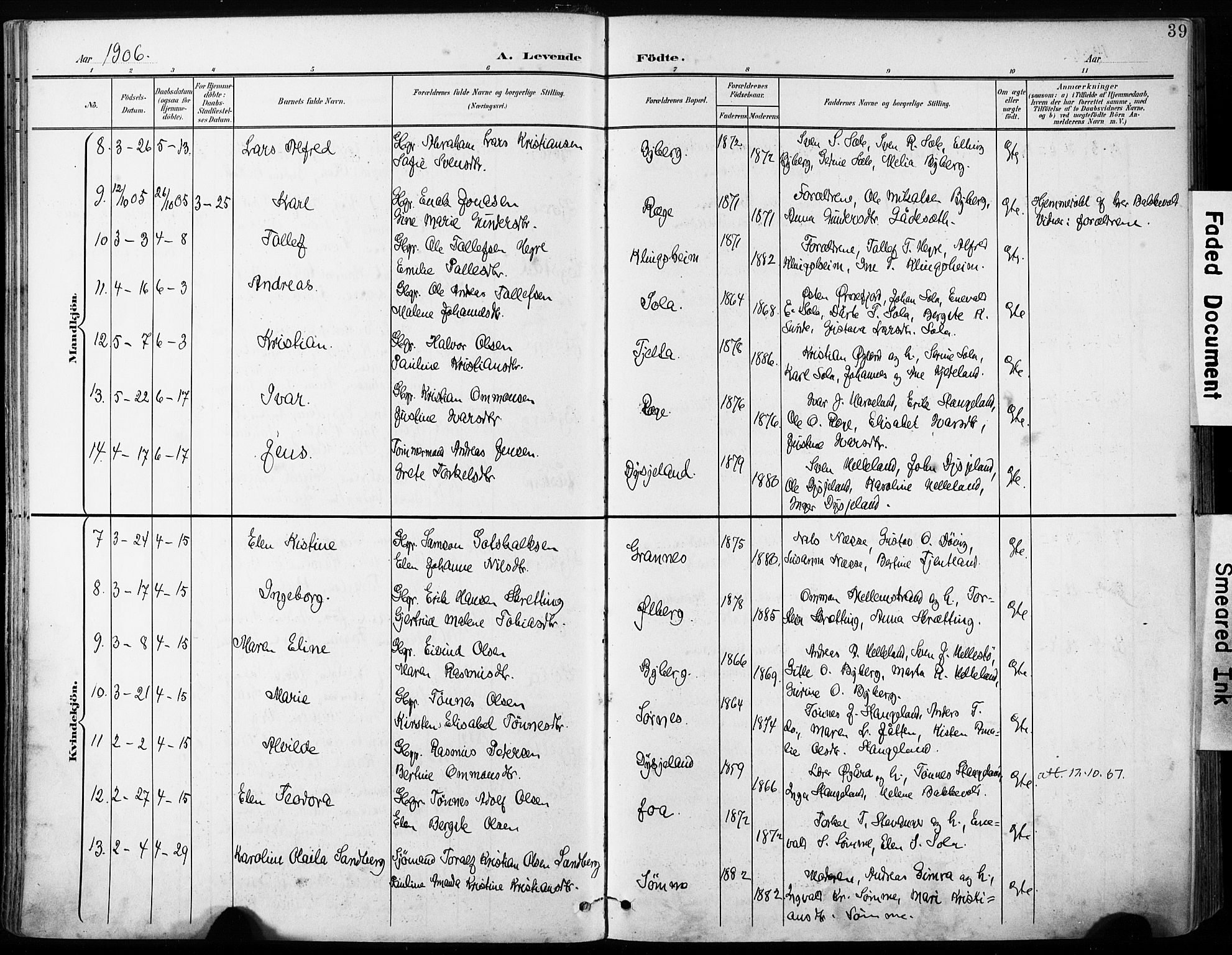 Håland sokneprestkontor, AV/SAST-A-101802/001/30BA/L0013: Parish register (official) no. A 12, 1901-1913, p. 39