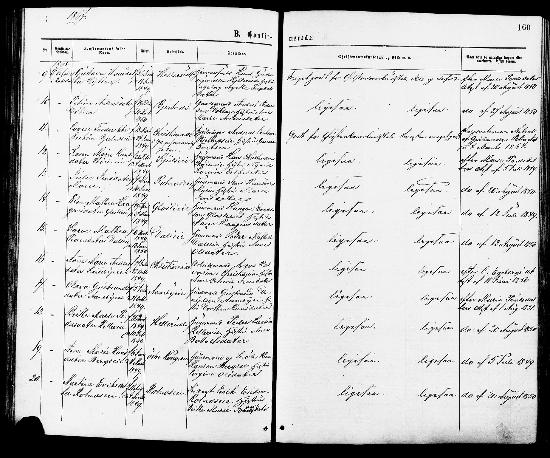 Nittedal prestekontor Kirkebøker, AV/SAO-A-10365a/F/Fa/L0006: Parish register (official) no. I 6, 1863-1878, p. 160