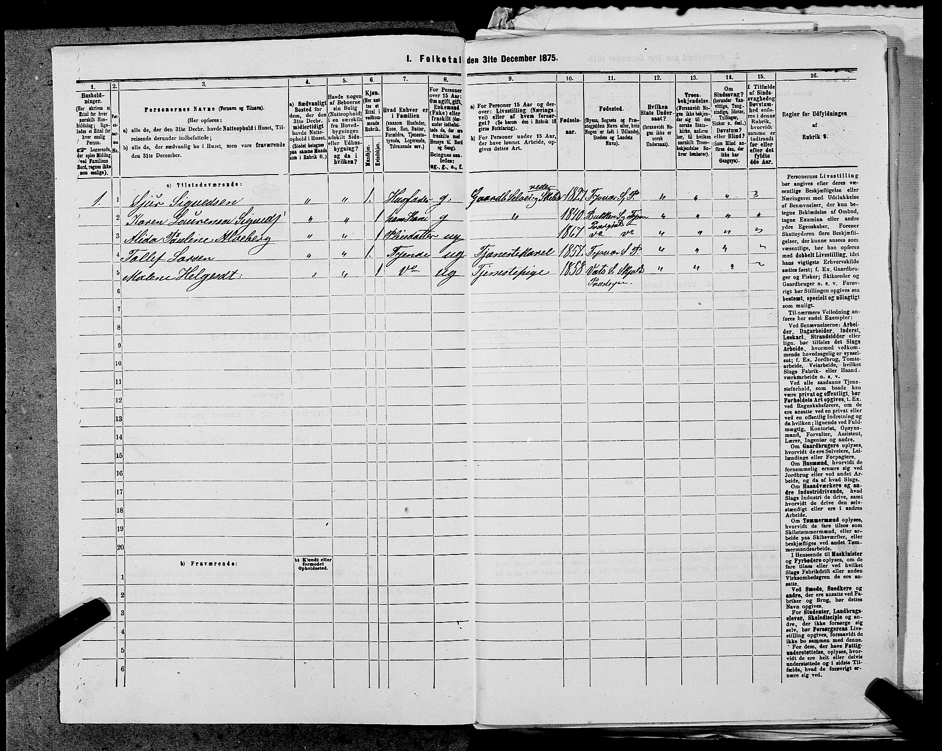 SAST, 1875 census for 1146P Tysvær, 1875, p. 500