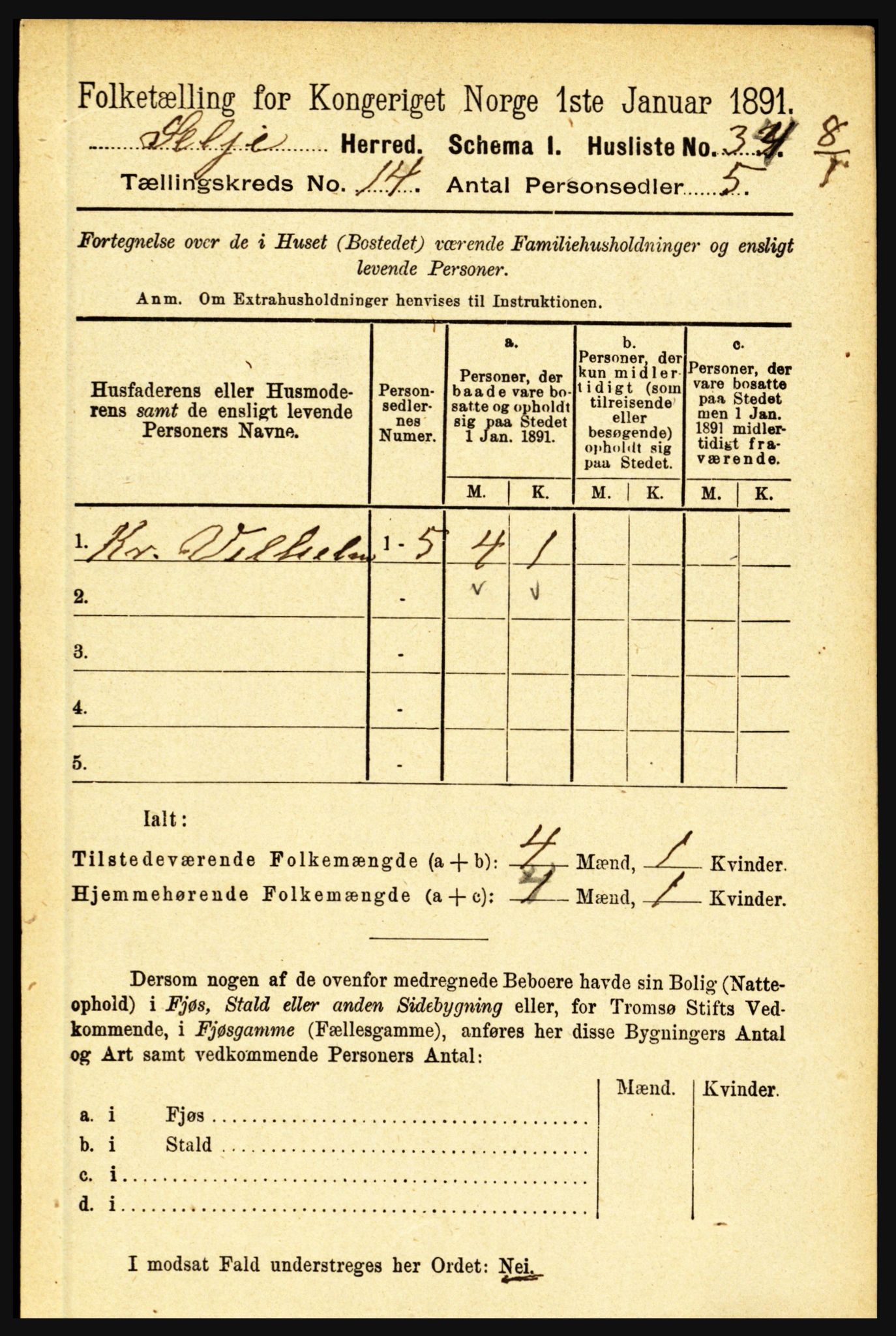 RA, 1891 census for 1441 Selje, 1891, p. 4433