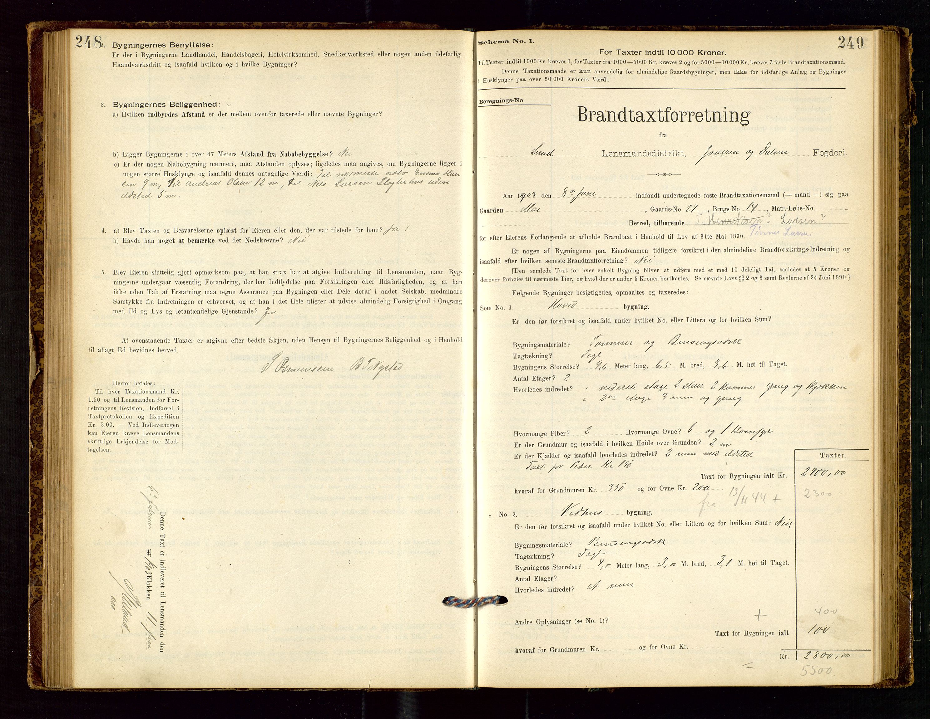 Lund lensmannskontor, SAST/A-100303/Gob/L0001: "Brandtakstprotokol", 1894-1907, p. 248-249