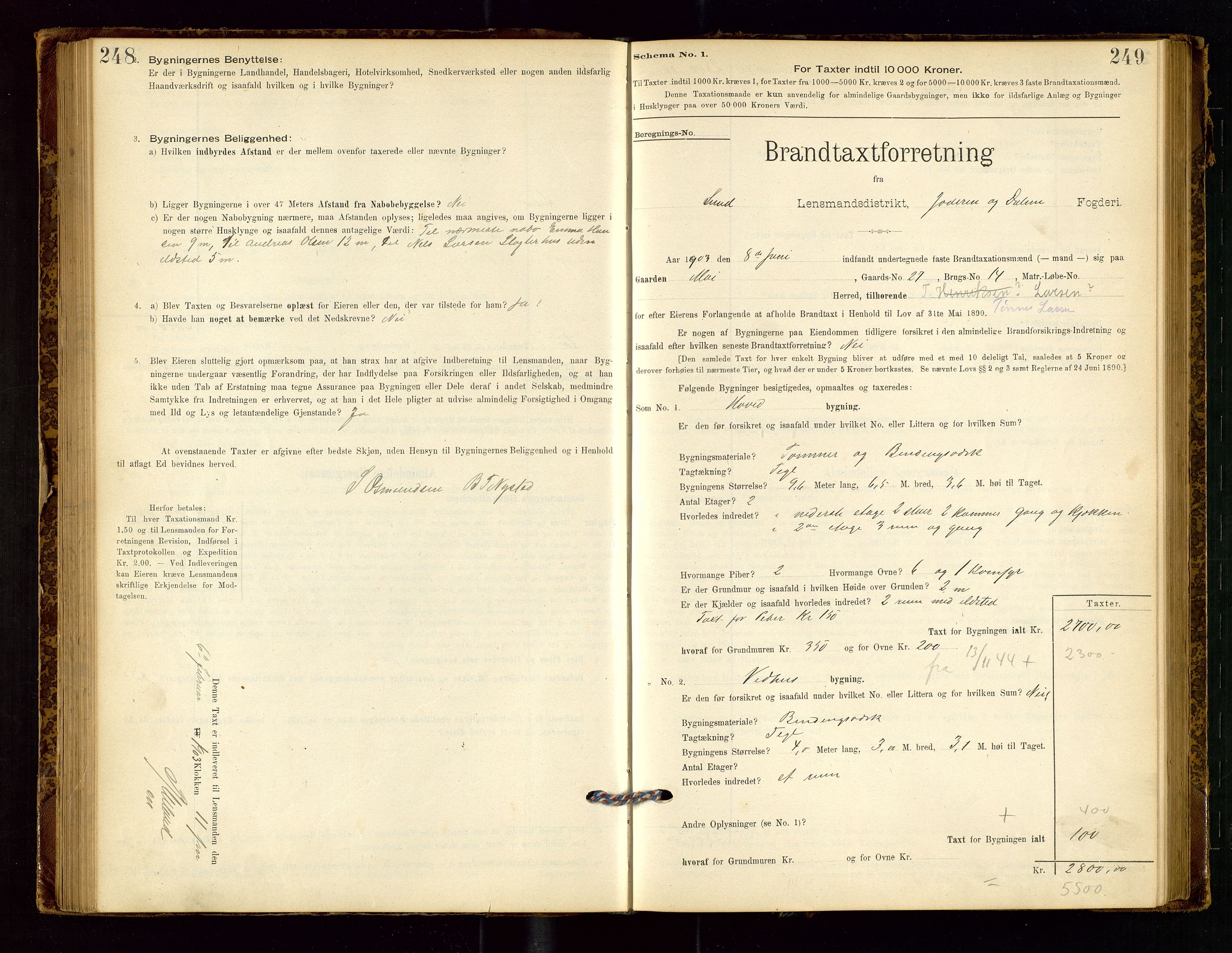 Lund lensmannskontor, AV/SAST-A-100303/Gob/L0001: "Brandtakstprotokol", 1894-1907, p. 248-249