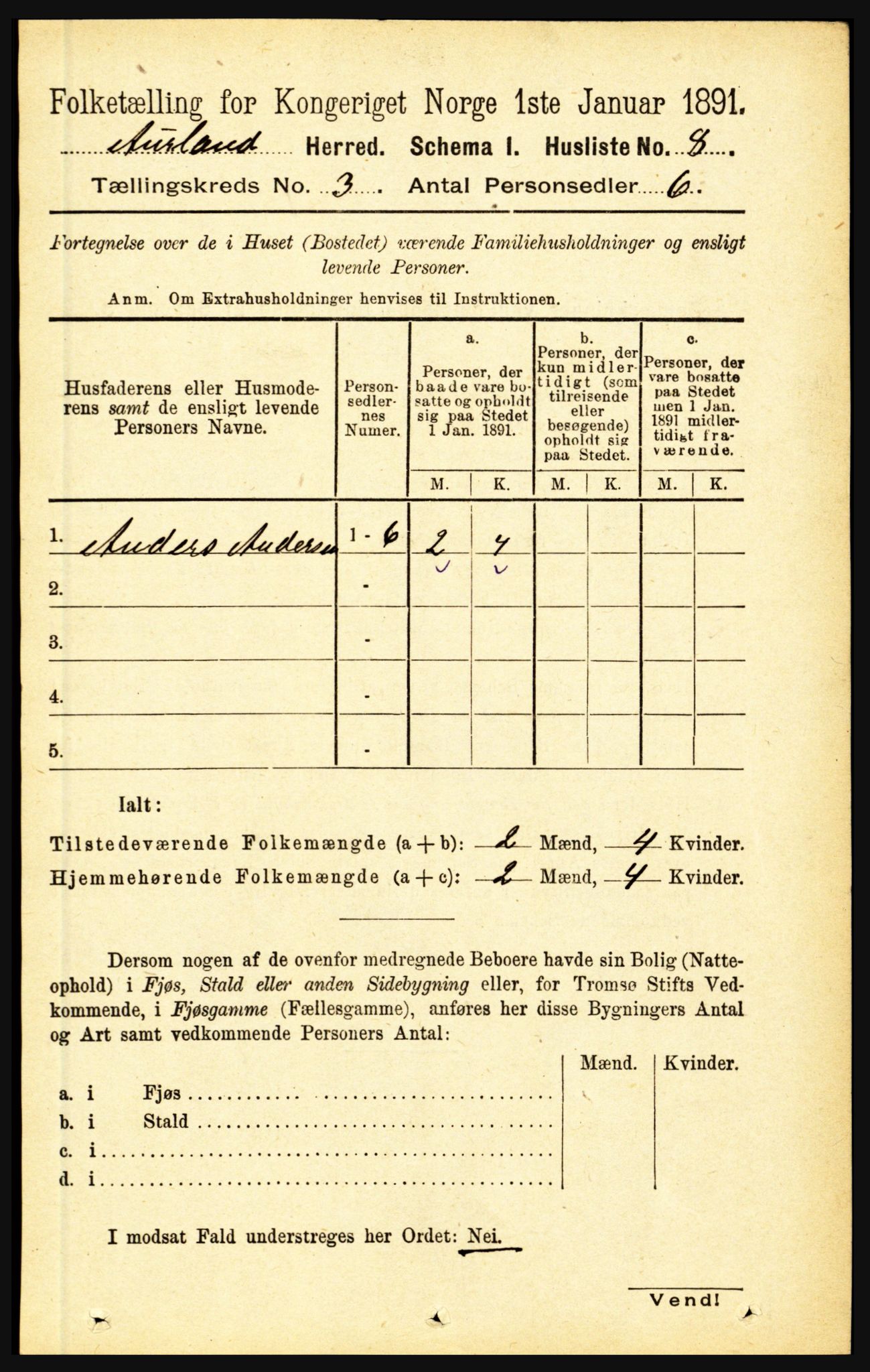 RA, 1891 census for 1421 Aurland, 1891, p. 884