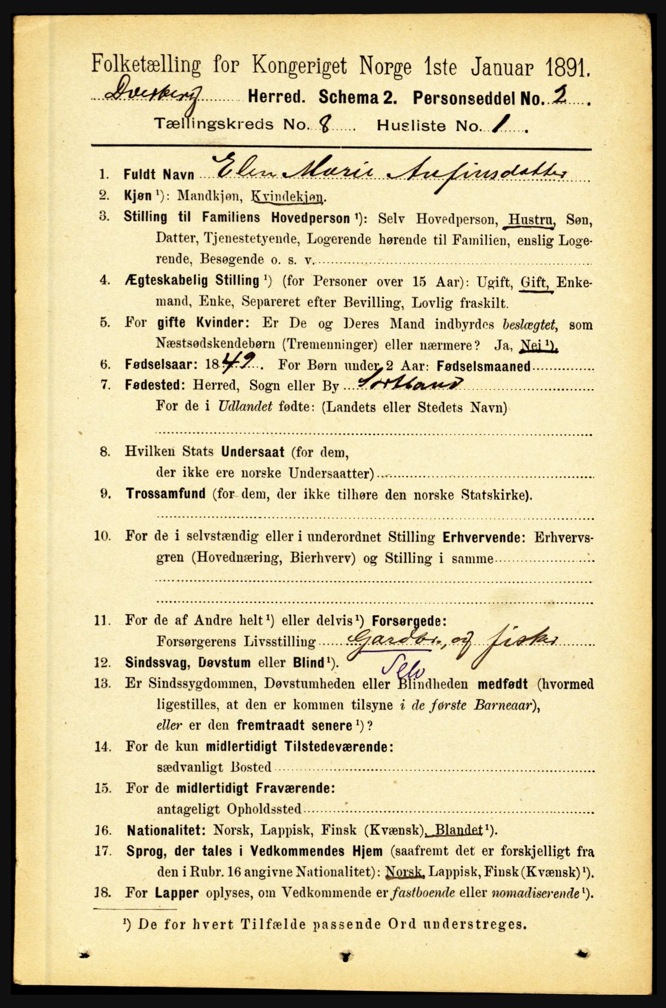 RA, 1891 census for 1872 Dverberg, 1891, p. 3111