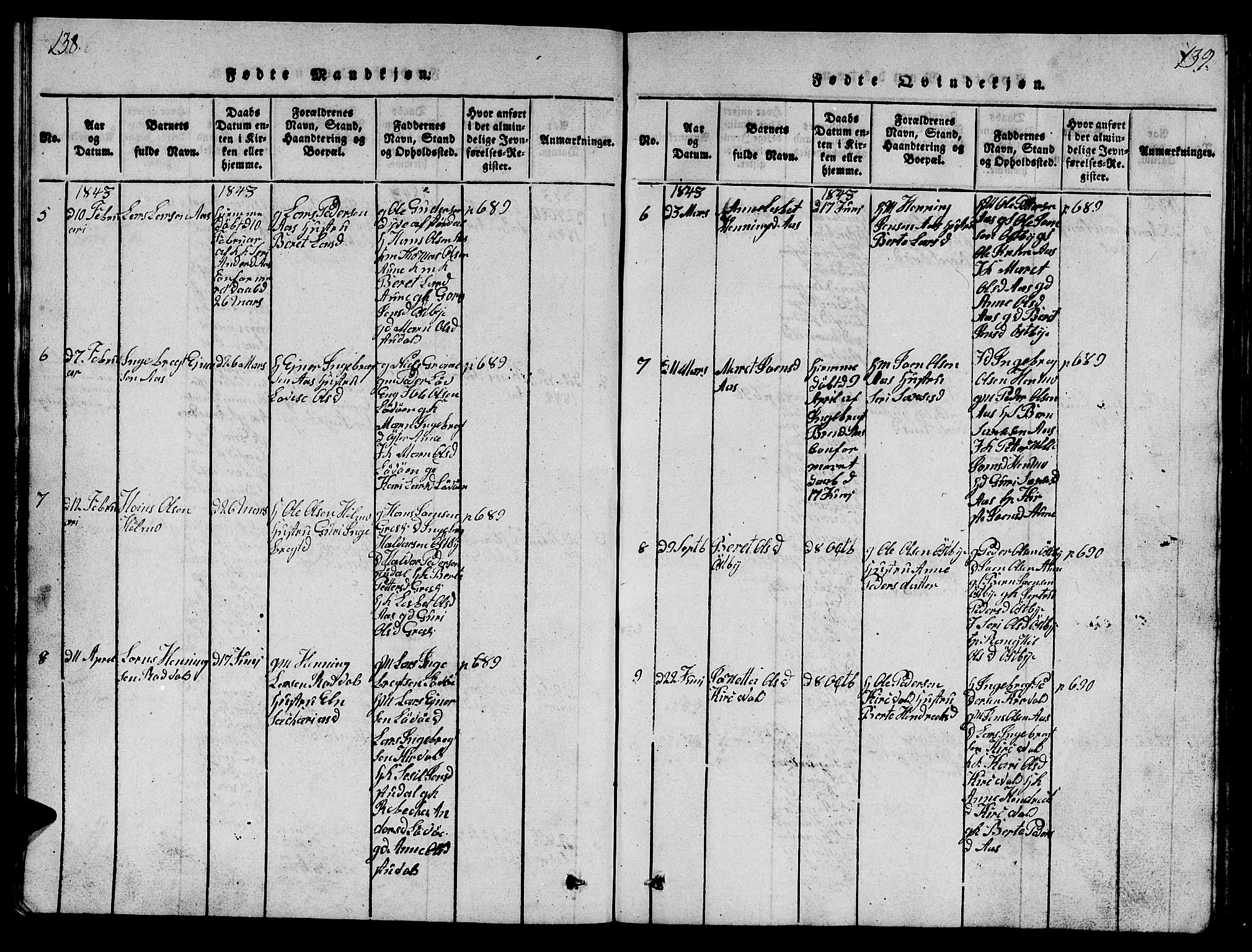 Ministerialprotokoller, klokkerbøker og fødselsregistre - Sør-Trøndelag, SAT/A-1456/698/L1164: Parish register (copy) no. 698C01, 1816-1861, p. 138-139