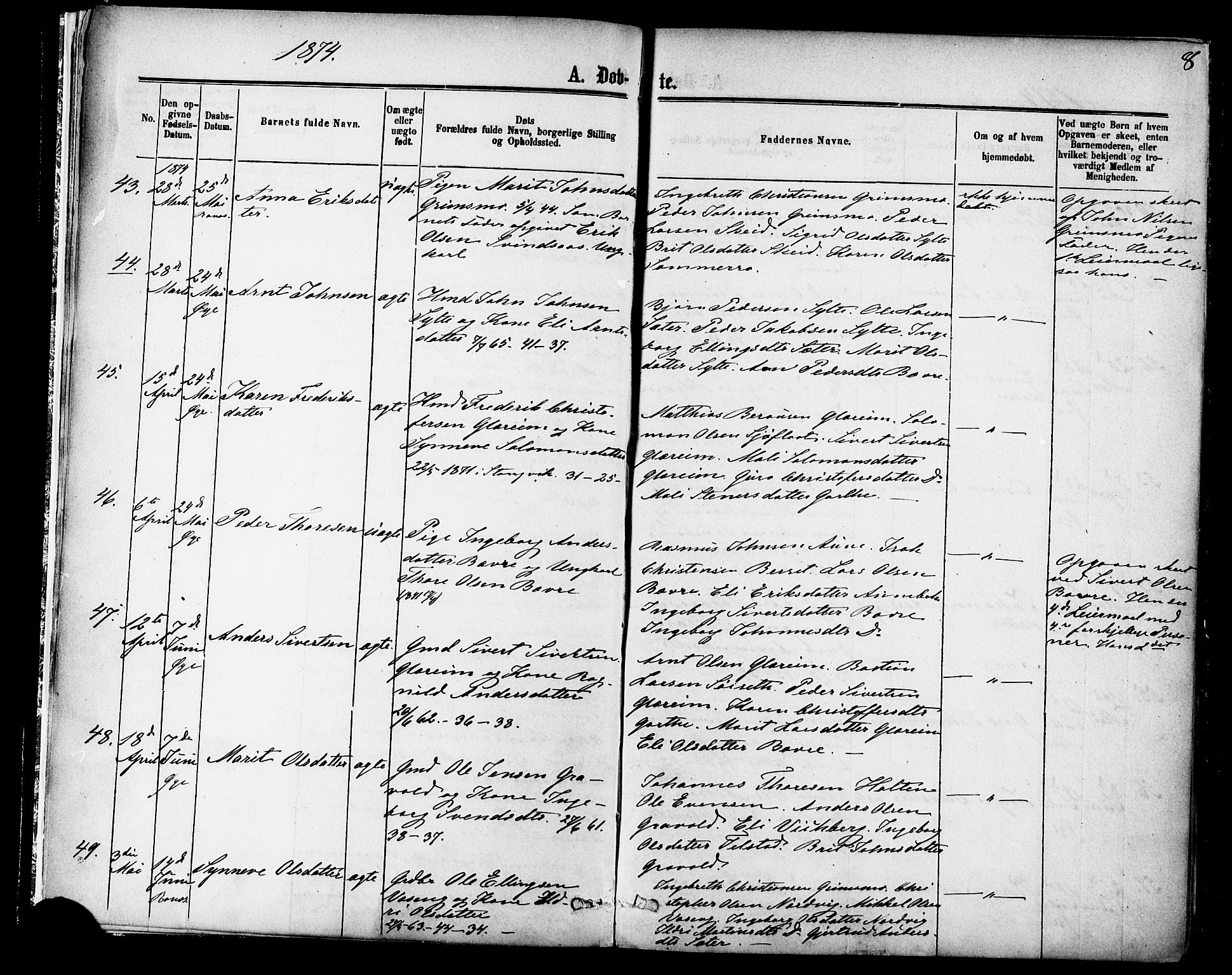 Ministerialprotokoller, klokkerbøker og fødselsregistre - Møre og Romsdal, AV/SAT-A-1454/595/L1046: Parish register (official) no. 595A08, 1874-1884, p. 8