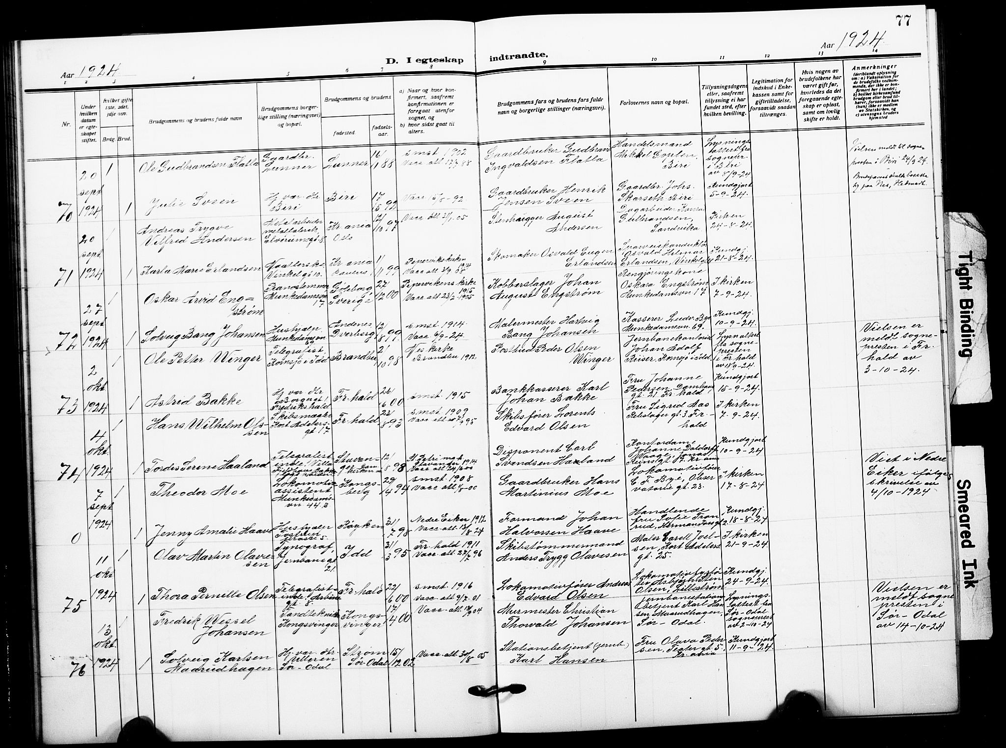 Johannes prestekontor Kirkebøker, AV/SAO-A-10852/F/Fa/L0013: Parish register (official) no. 13, 1919-1930, p. 77
