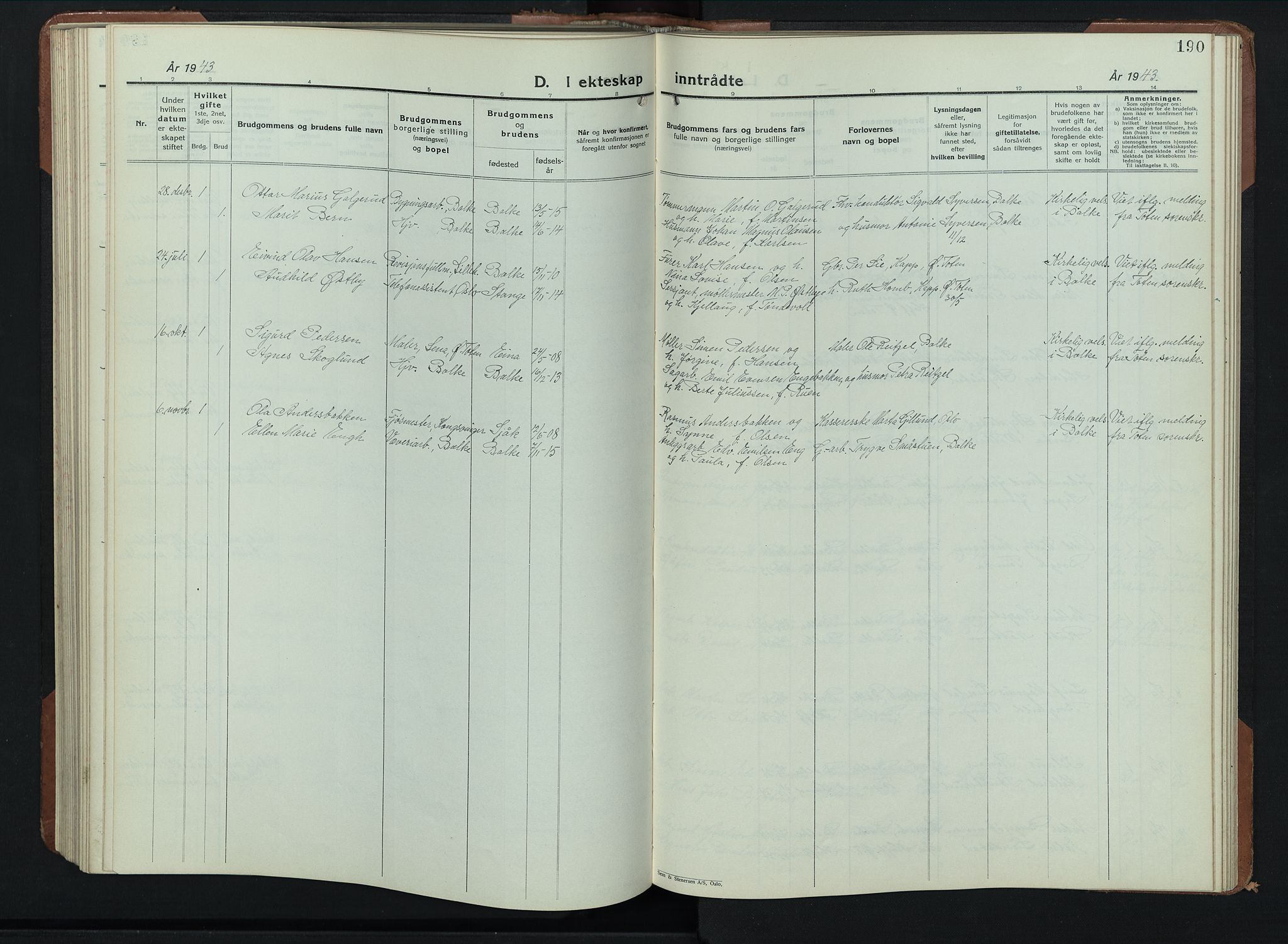 Balke prestekontor, SAH/PREST-106/H/Ha/Hab/L0002: Parish register (copy) no. 2, 1929-1951, p. 190