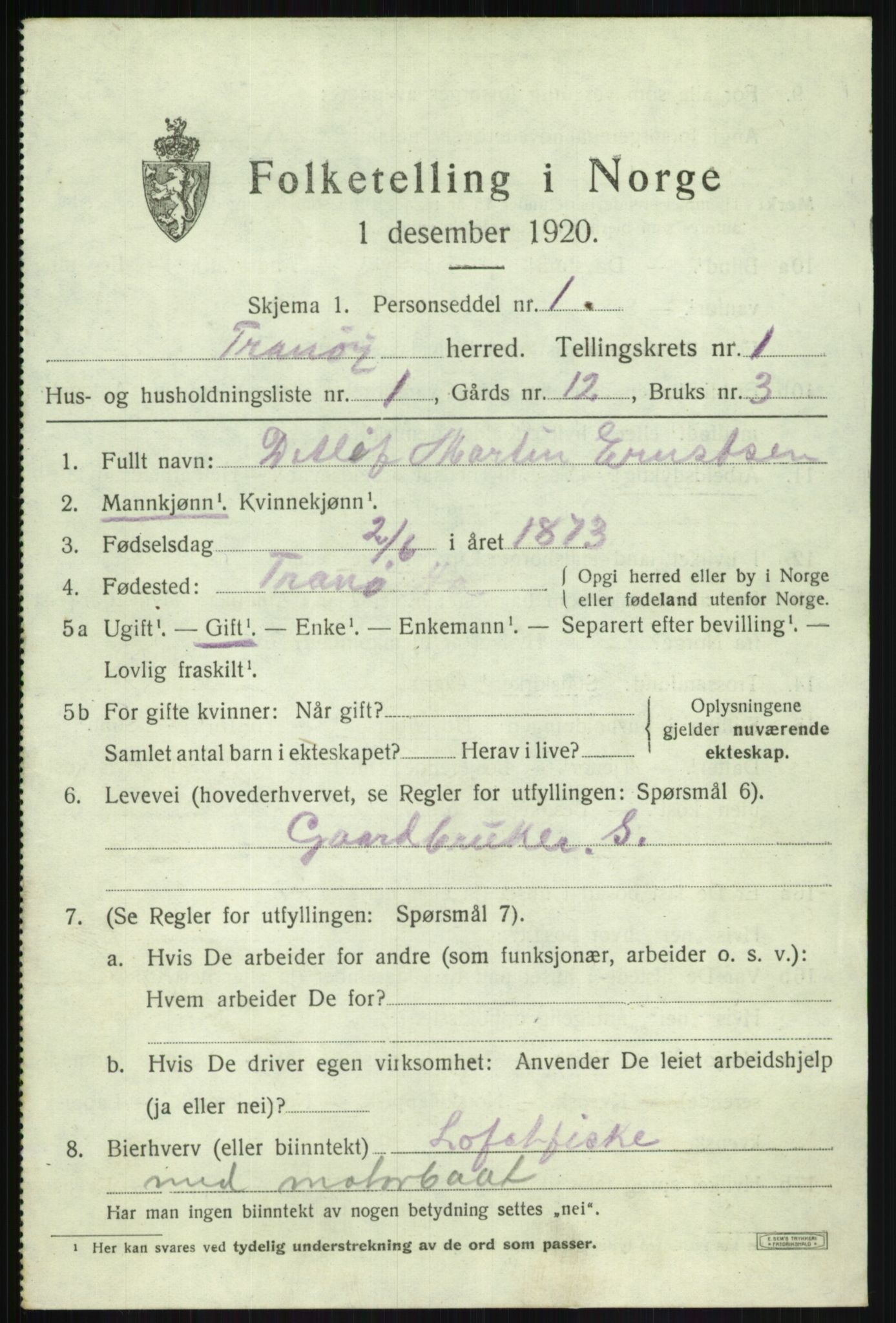 SATØ, 1920 census for Tranøy, 1920, p. 625