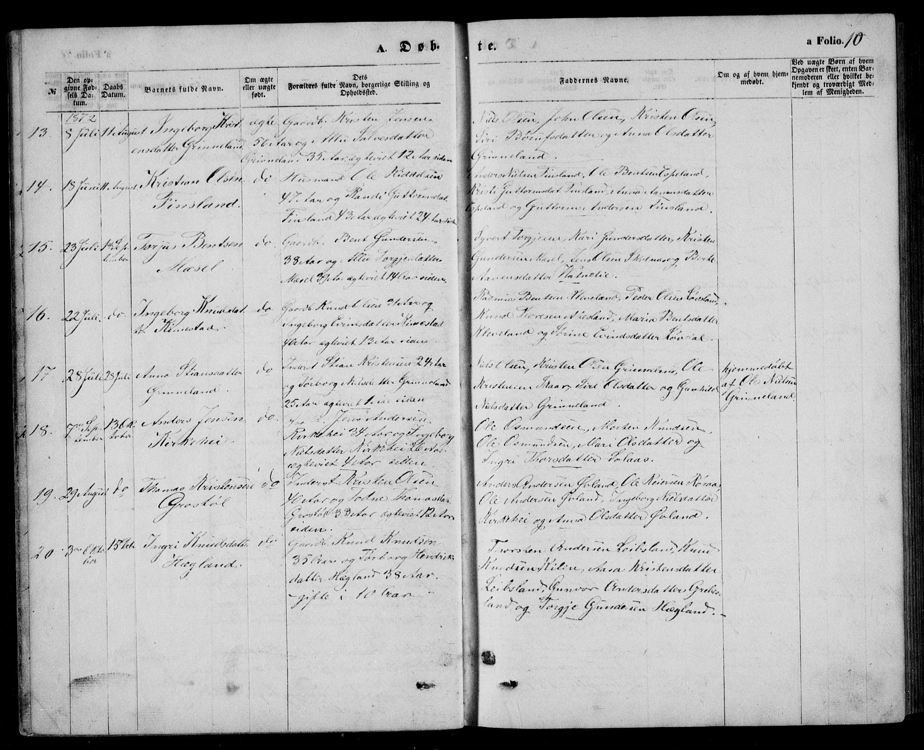 Bjelland sokneprestkontor, SAK/1111-0005/F/Fb/Fbb/L0004: Parish register (copy) no. B 4, 1867-1887, p. 10