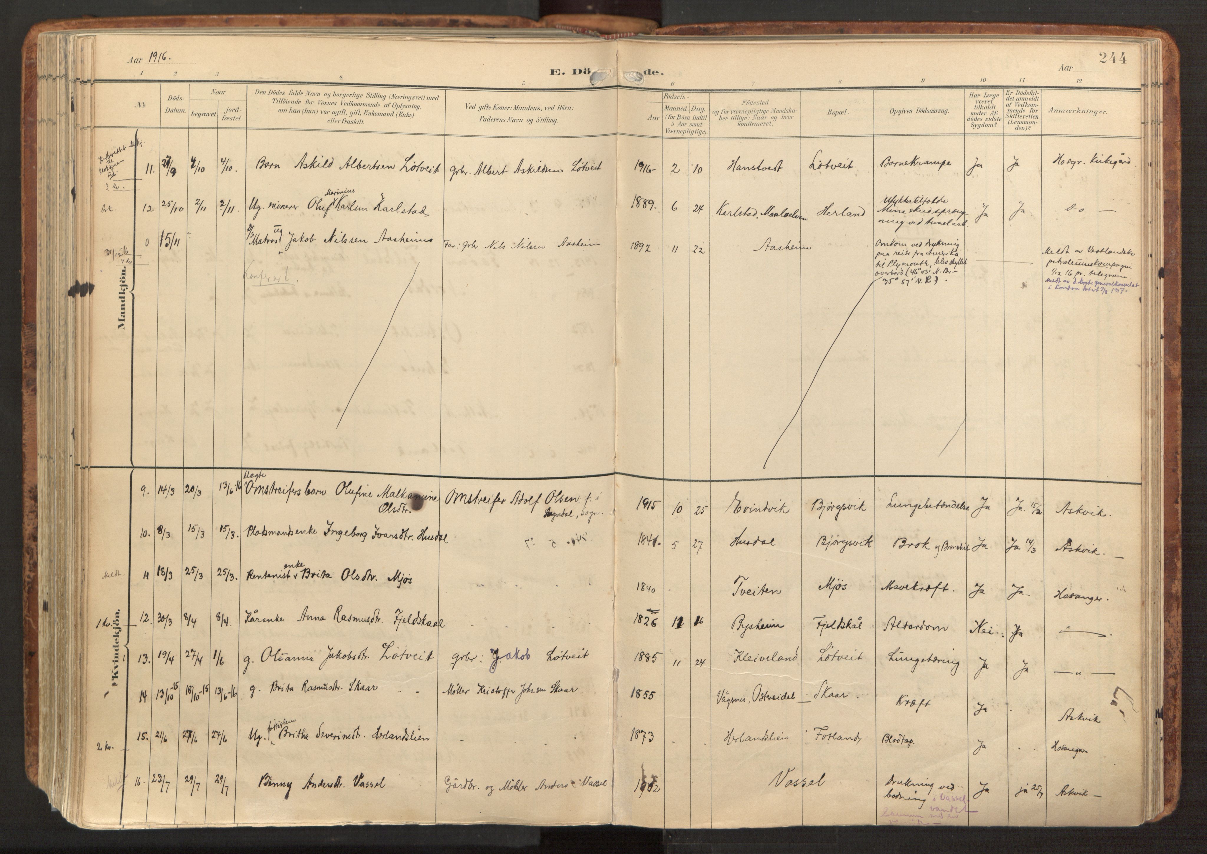 Hosanger sokneprestembete, AV/SAB-A-75801/H/Haa: Parish register (official) no. B 2, 1897-1923, p. 244