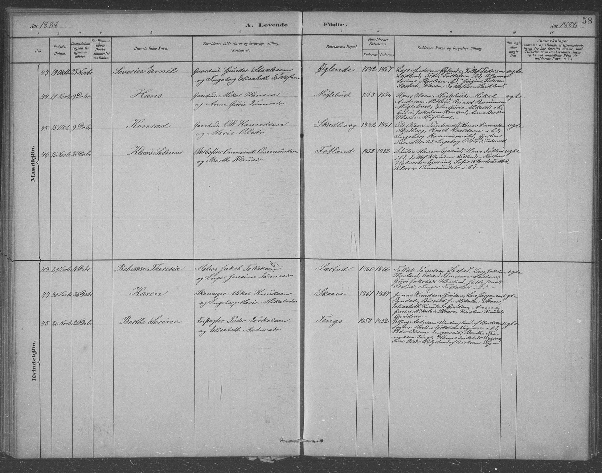 Eigersund sokneprestkontor, AV/SAST-A-101807/S09/L0007: Parish register (copy) no. B 7, 1882-1892, p. 58