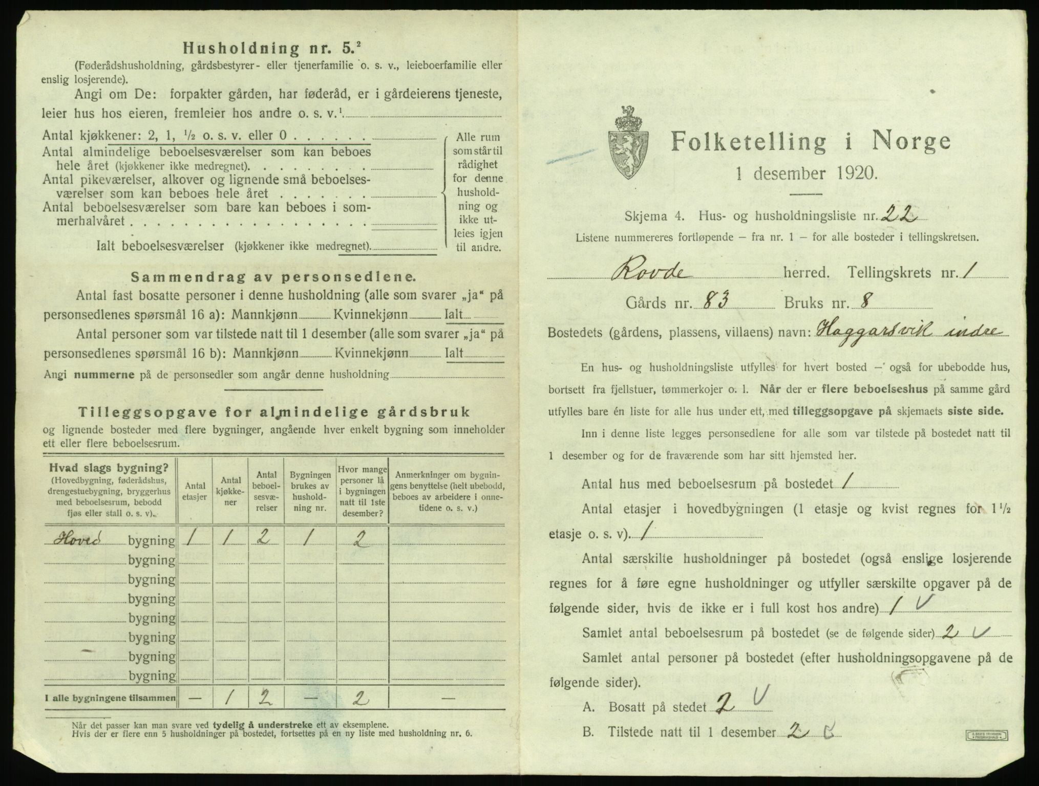 SAT, 1920 census for Rovde, 1920, p. 63