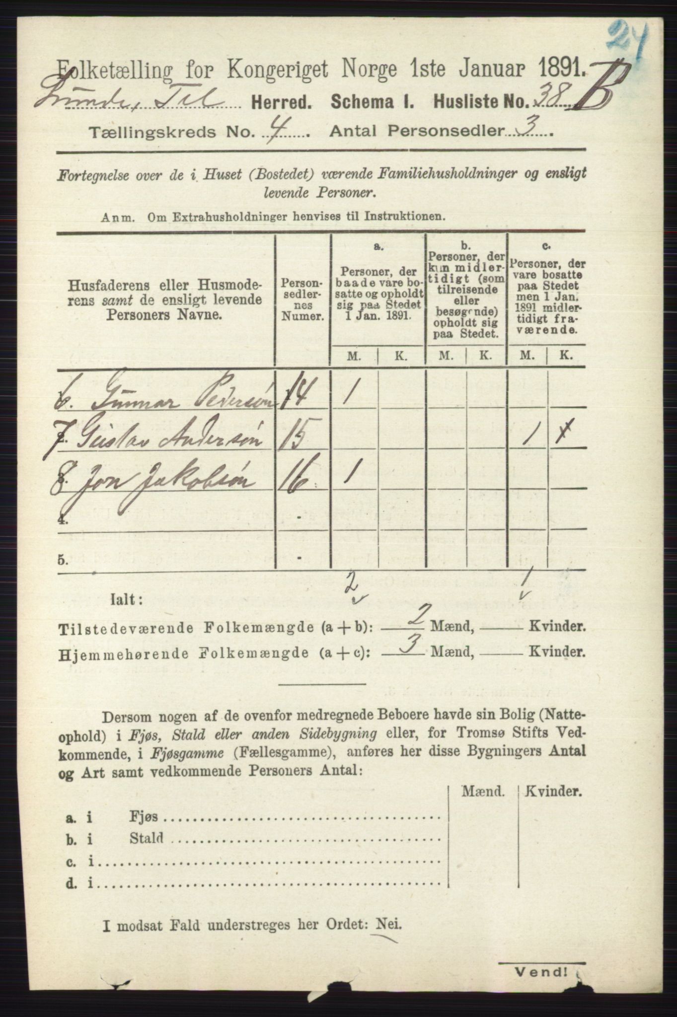 RA, 1891 census for 0820 Lunde, 1891, p. 1143