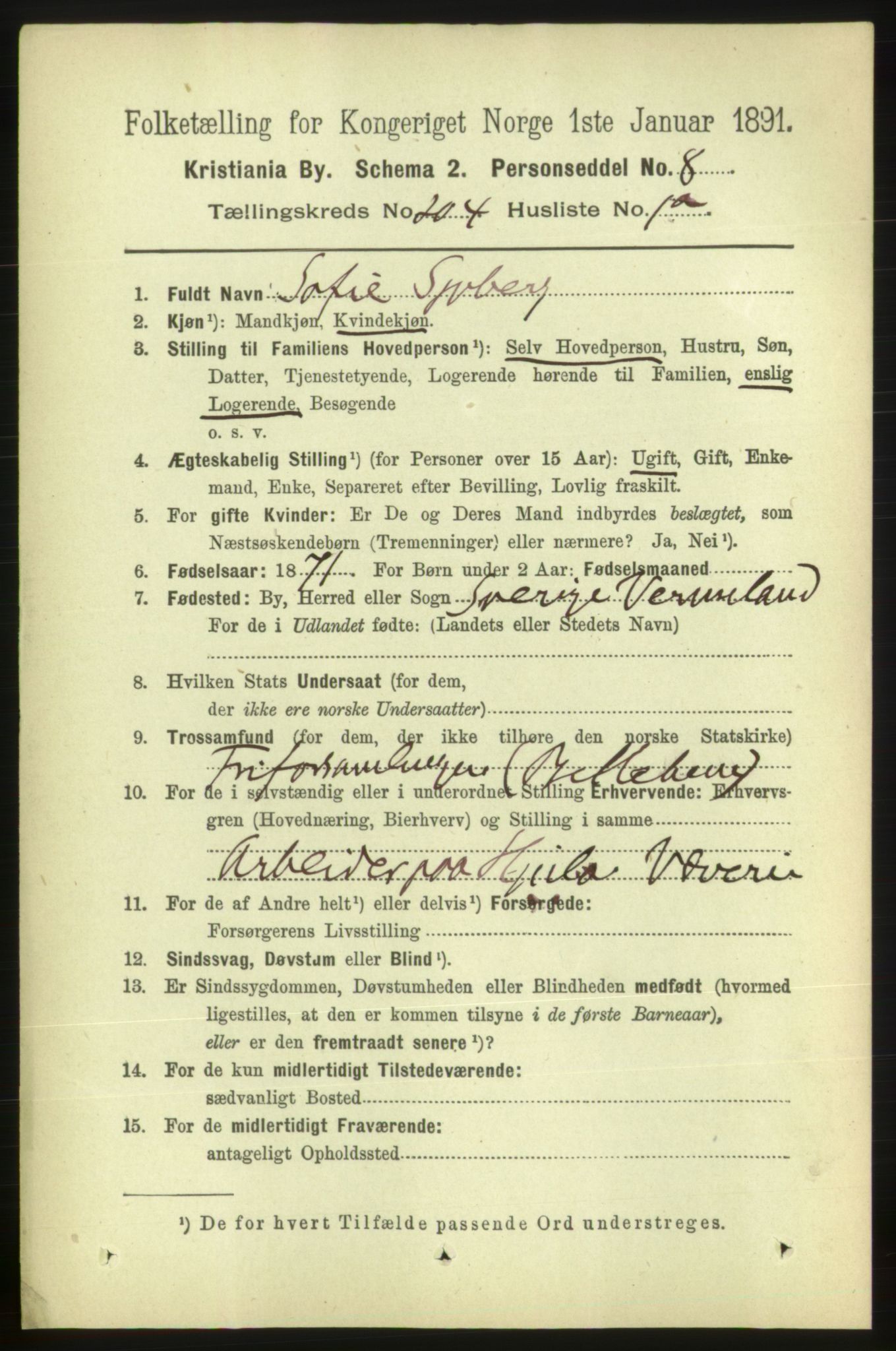 RA, 1891 census for 0301 Kristiania, 1891, p. 122913