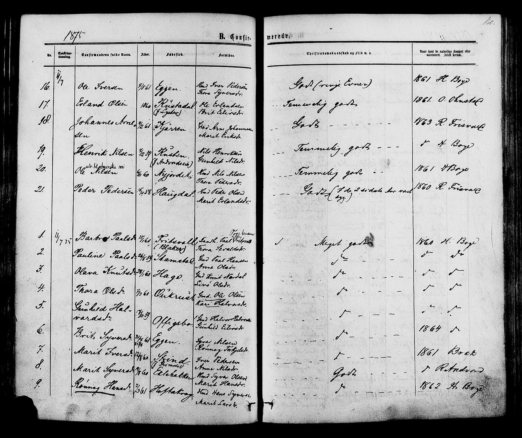 Lom prestekontor, SAH/PREST-070/K/L0007: Parish register (official) no. 7, 1863-1884, p. 160
