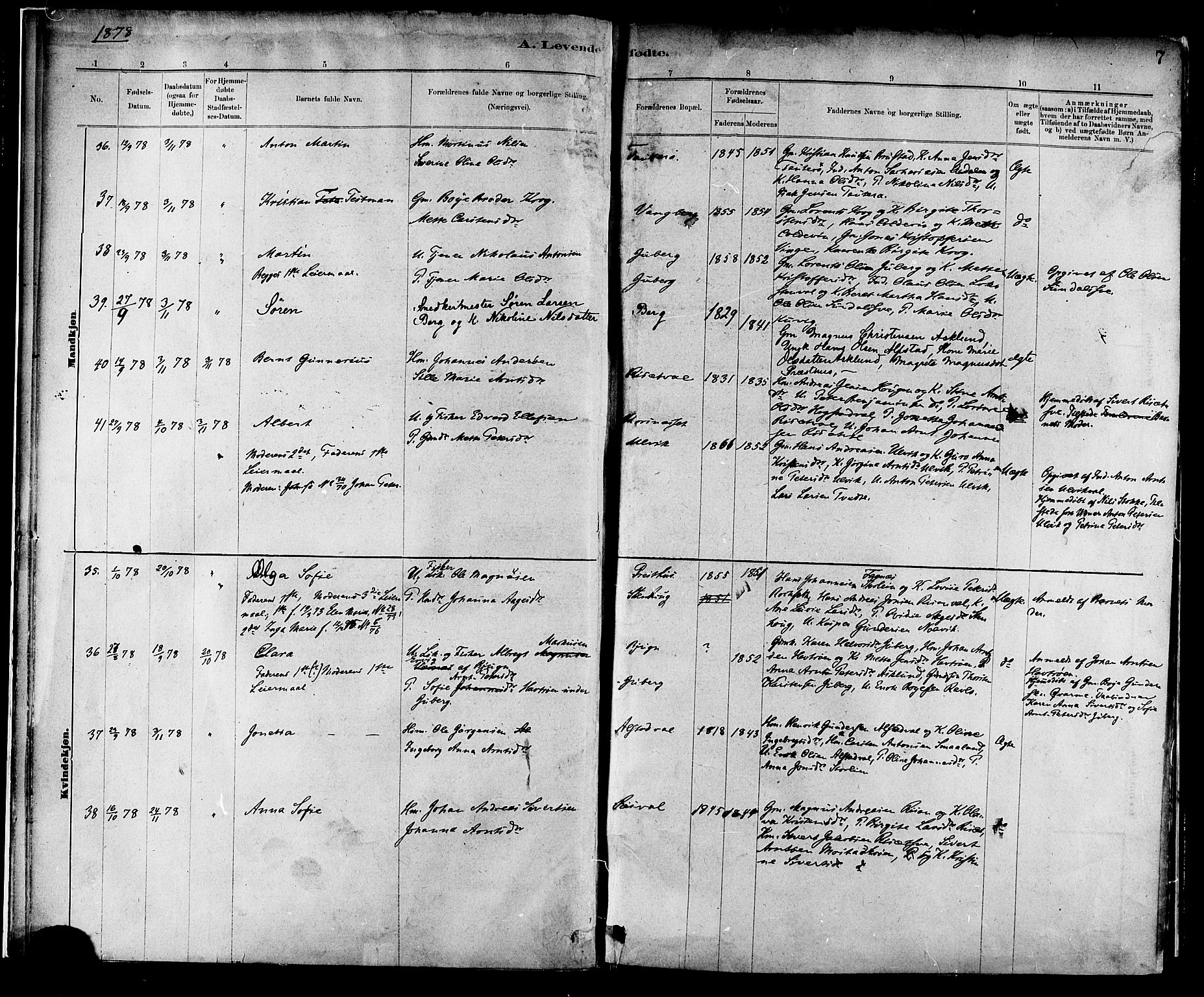 Ministerialprotokoller, klokkerbøker og fødselsregistre - Nord-Trøndelag, SAT/A-1458/713/L0120: Parish register (official) no. 713A09, 1878-1887, p. 7