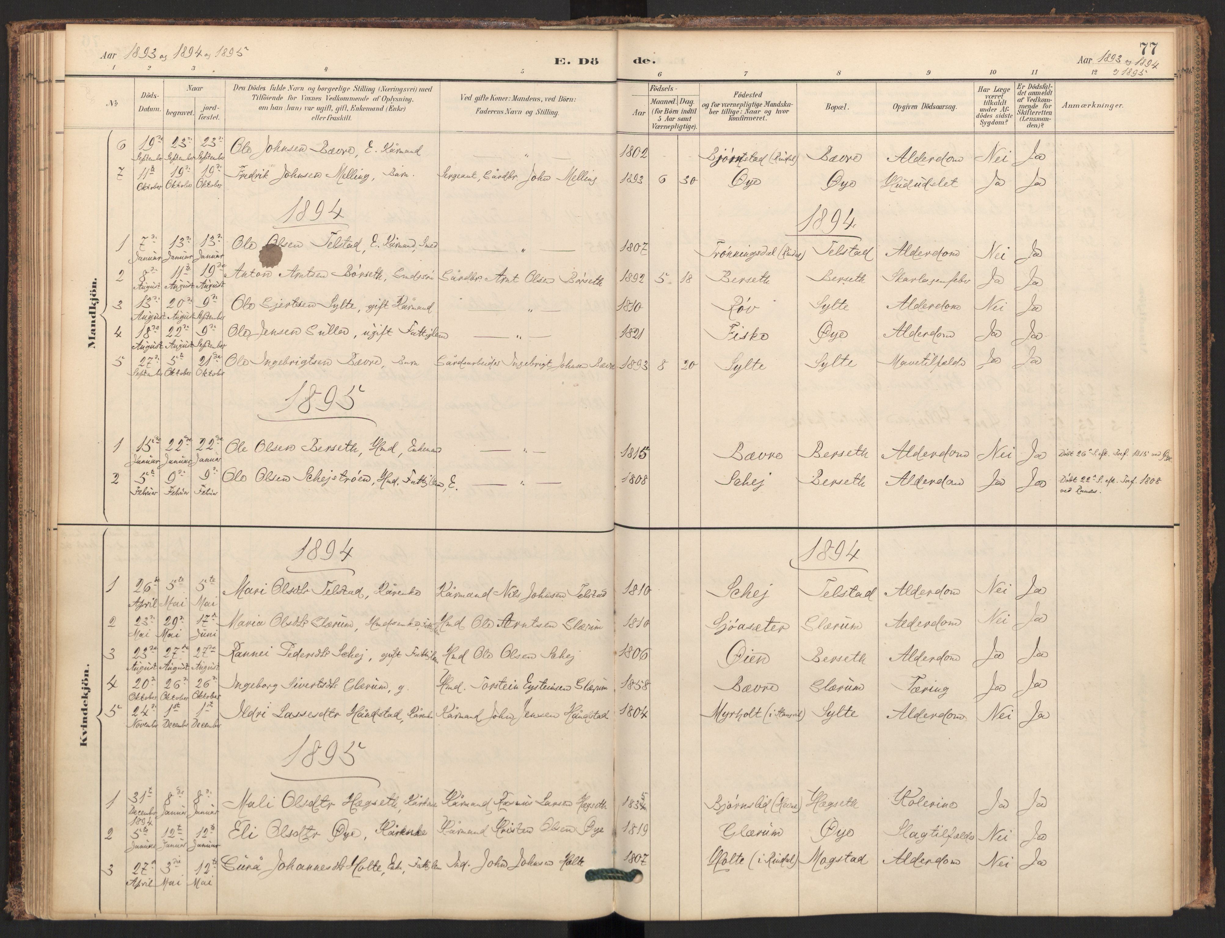 Ministerialprotokoller, klokkerbøker og fødselsregistre - Møre og Romsdal, SAT/A-1454/595/L1047: Parish register (official) no. 595A09, 1885-1900, p. 77