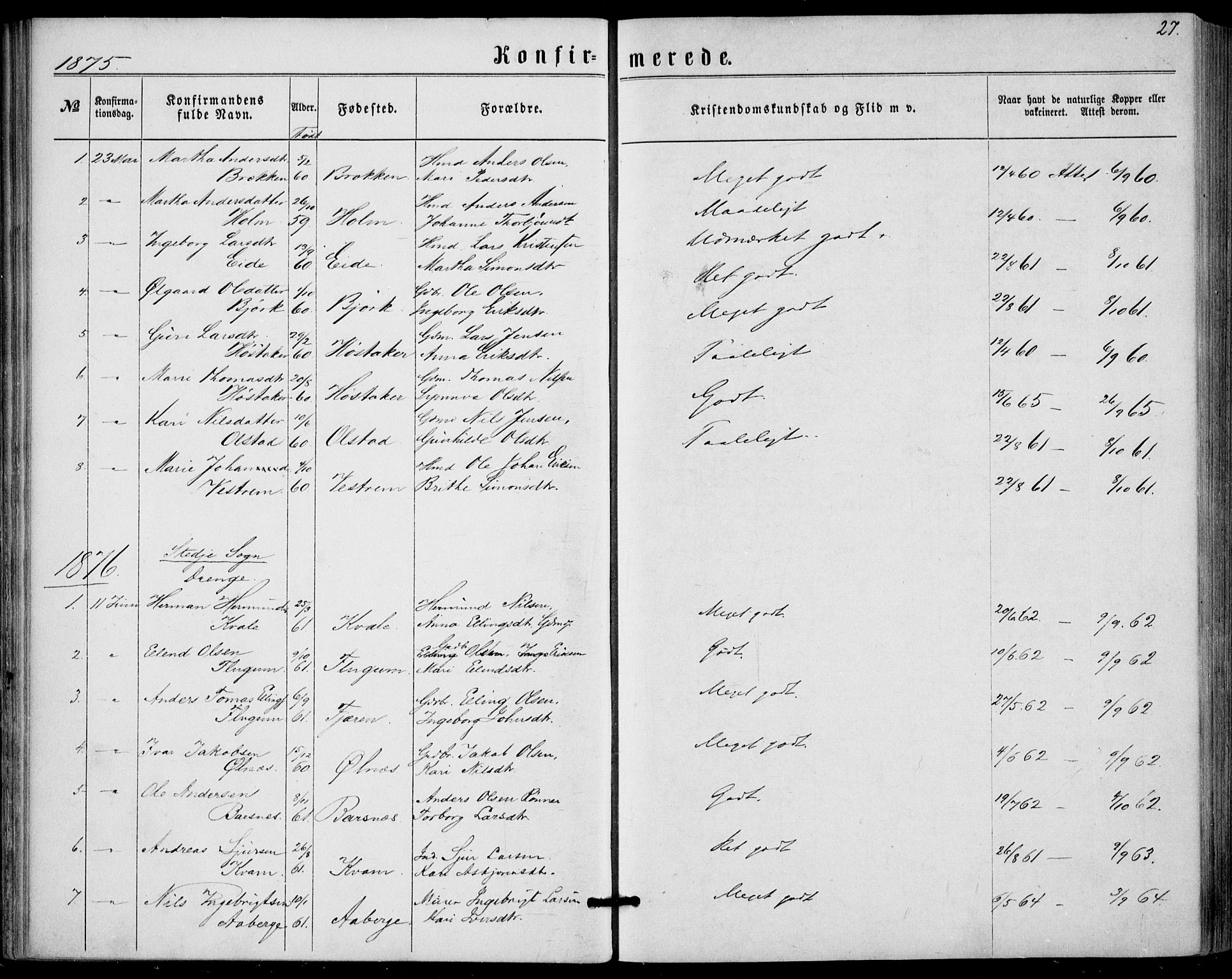 Sogndal sokneprestembete, SAB/A-81301/H/Haa/Haaa/L0015: Parish register (official) no. A 15, 1871-1904, p. 27