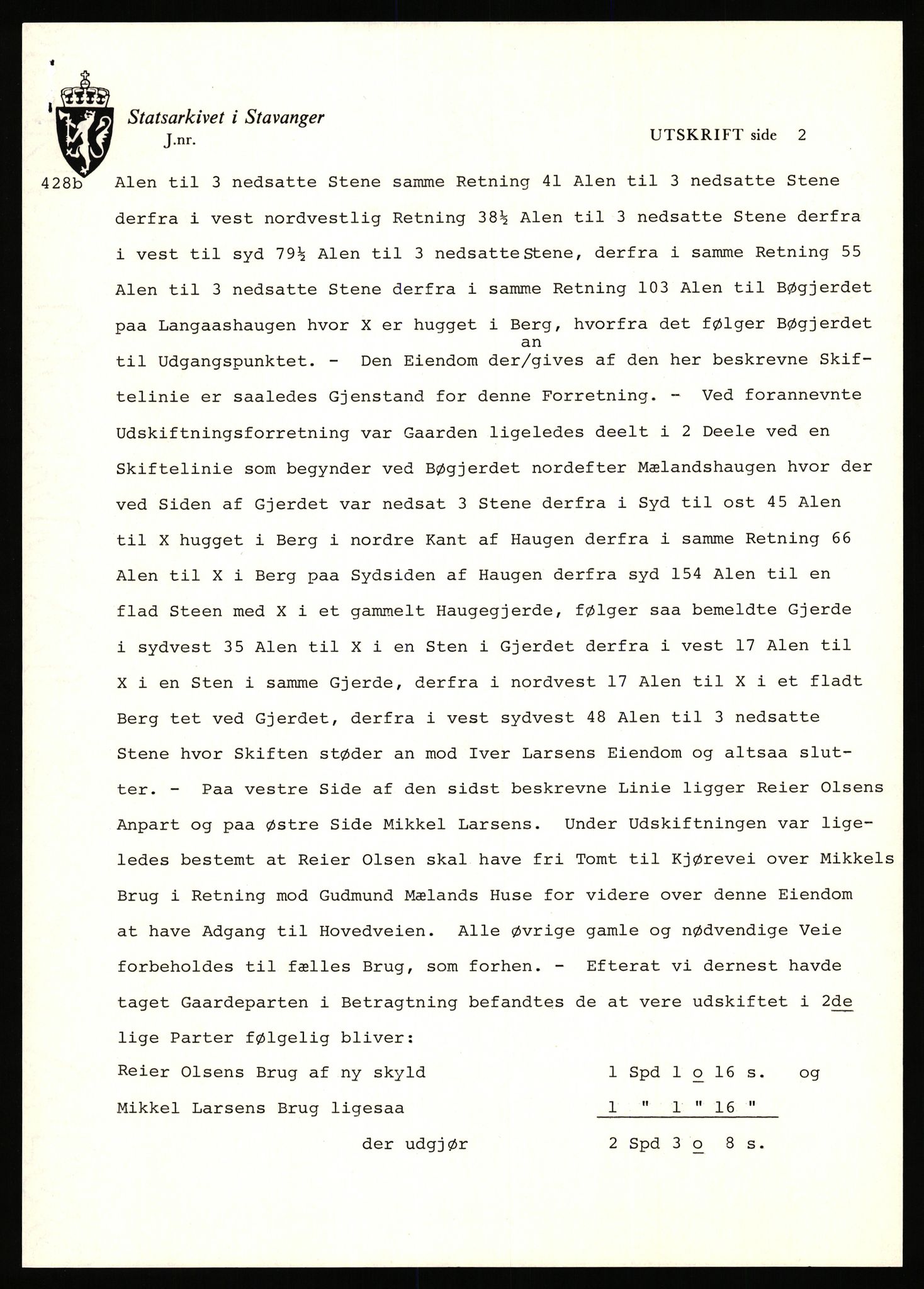 Statsarkivet i Stavanger, SAST/A-101971/03/Y/Yj/L0060: Avskrifter sortert etter gårdsnavn: Mydland indre - Mæle øvre, 1750-1930, p. 531