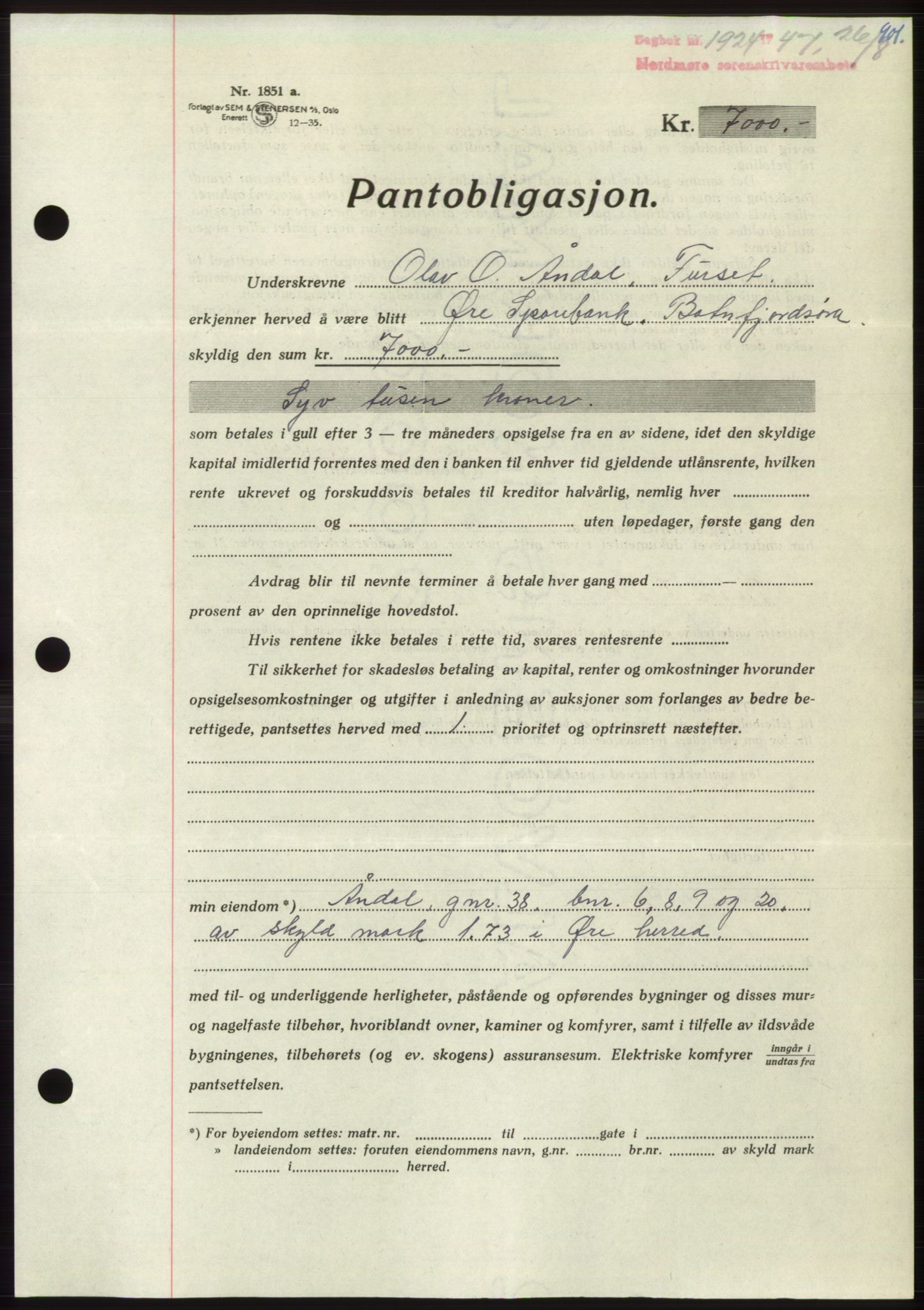 Nordmøre sorenskriveri, AV/SAT-A-4132/1/2/2Ca: Mortgage book no. B96, 1947-1947, Diary no: : 1924/1947