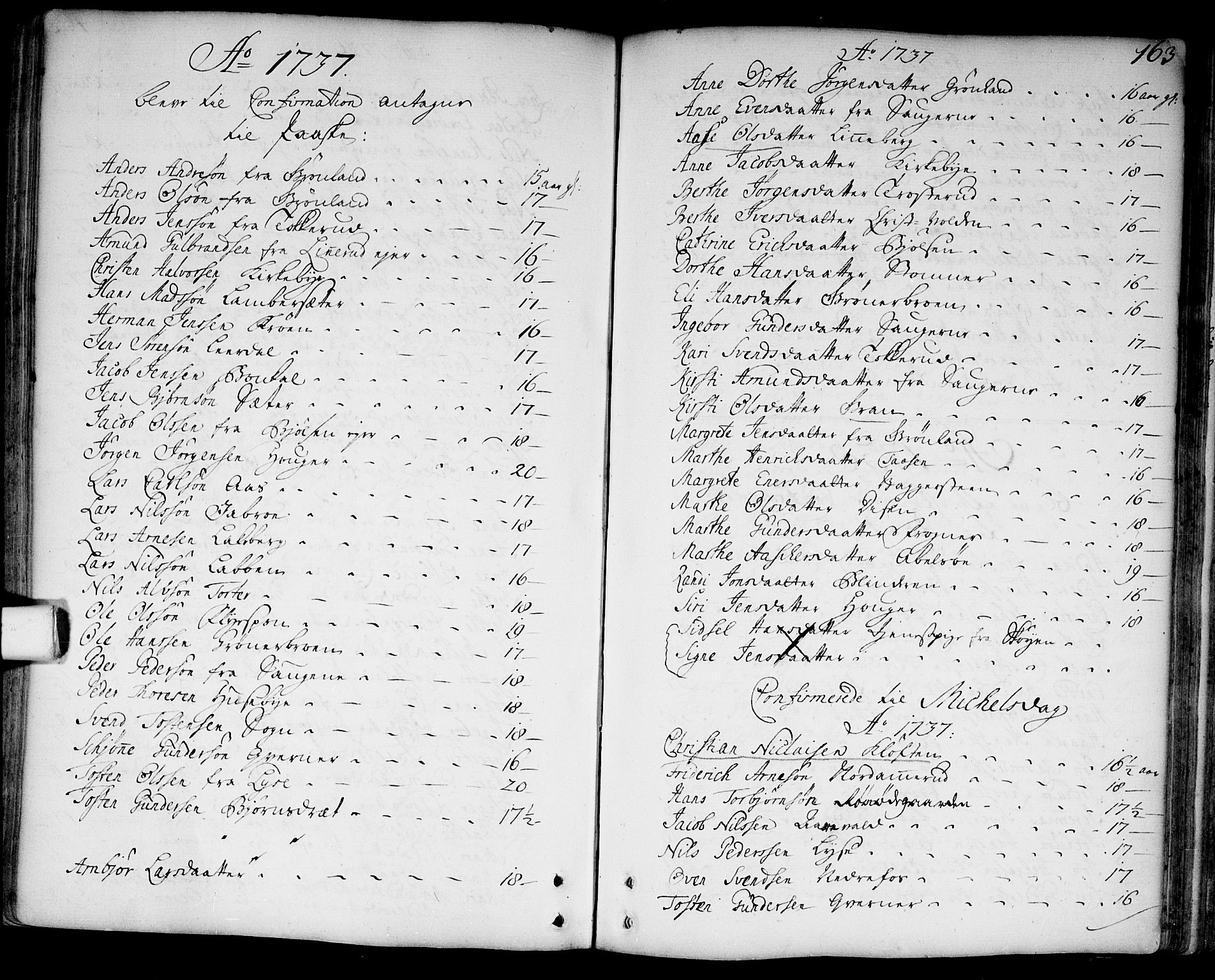 Aker prestekontor kirkebøker, SAO/A-10861/F/L0007: Parish register (official) no. 7, 1734-1748, p. 163