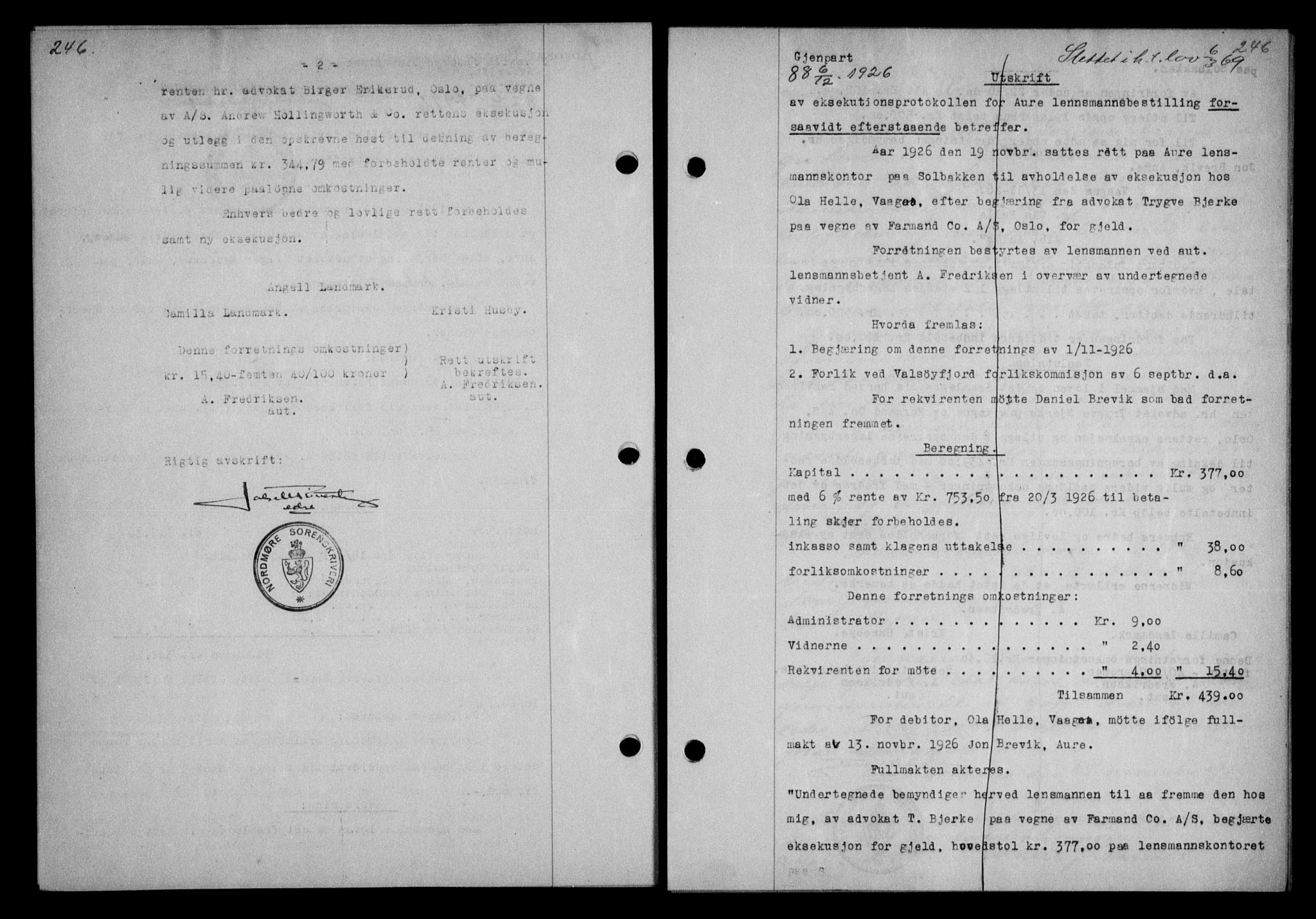 Nordmøre sorenskriveri, AV/SAT-A-4132/1/2/2Ca/L0061: Mortgage book no. 51, 1926-1927, Deed date: 06.12.1926