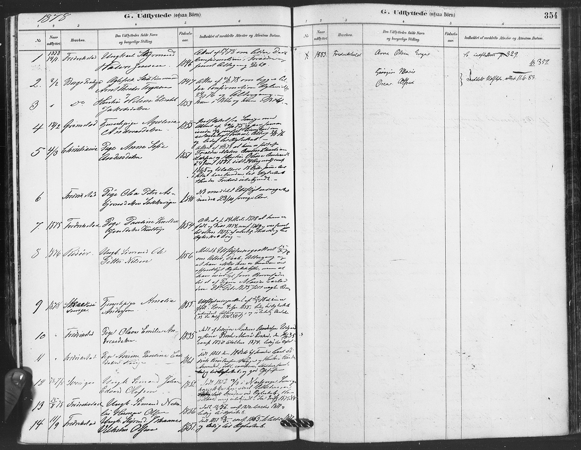 Hvaler prestekontor Kirkebøker, SAO/A-2001/F/Fa/L0008: Parish register (official) no. I 8, 1878-1895, p. 354
