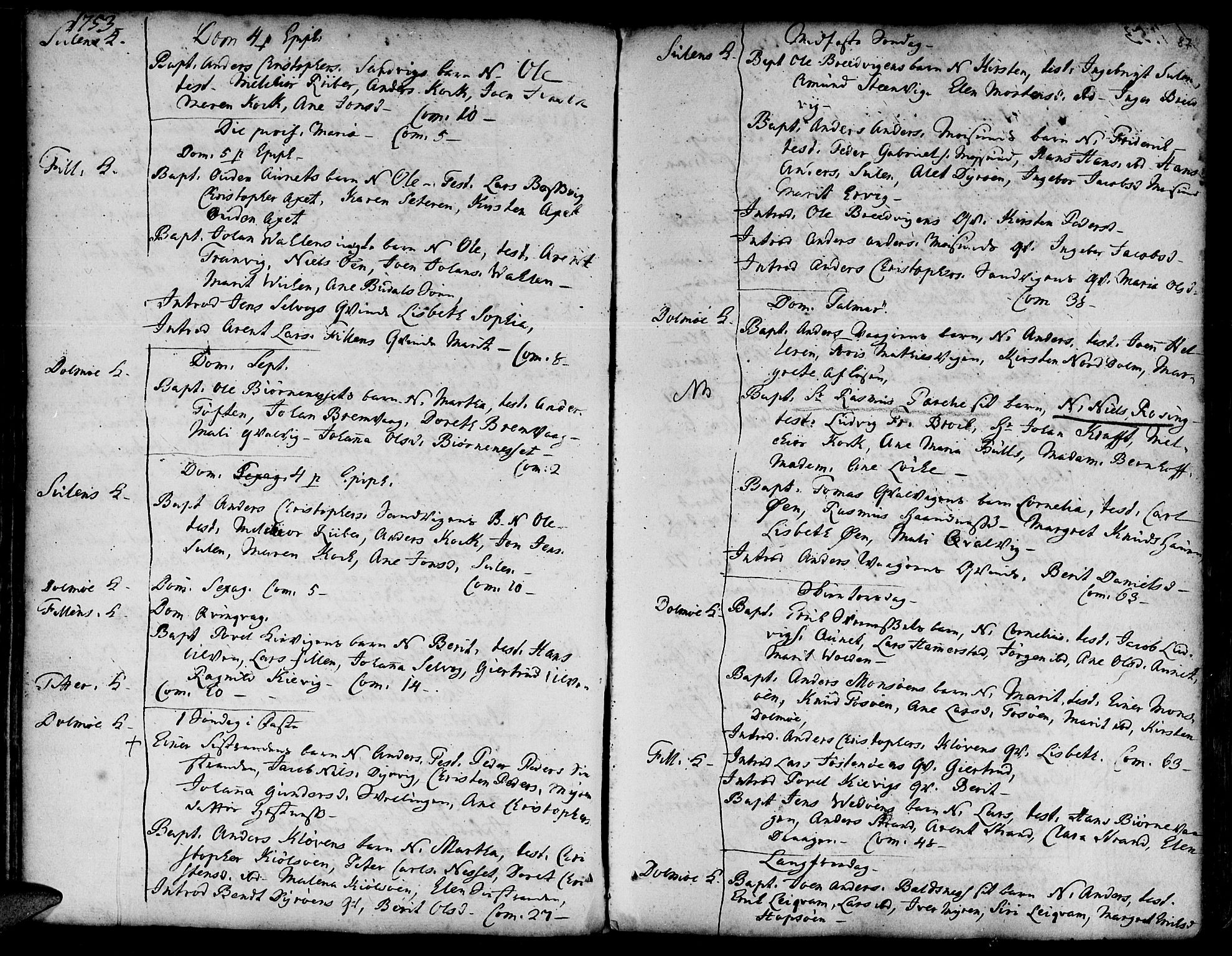 Ministerialprotokoller, klokkerbøker og fødselsregistre - Sør-Trøndelag, SAT/A-1456/634/L0525: Parish register (official) no. 634A01, 1736-1775, p. 87