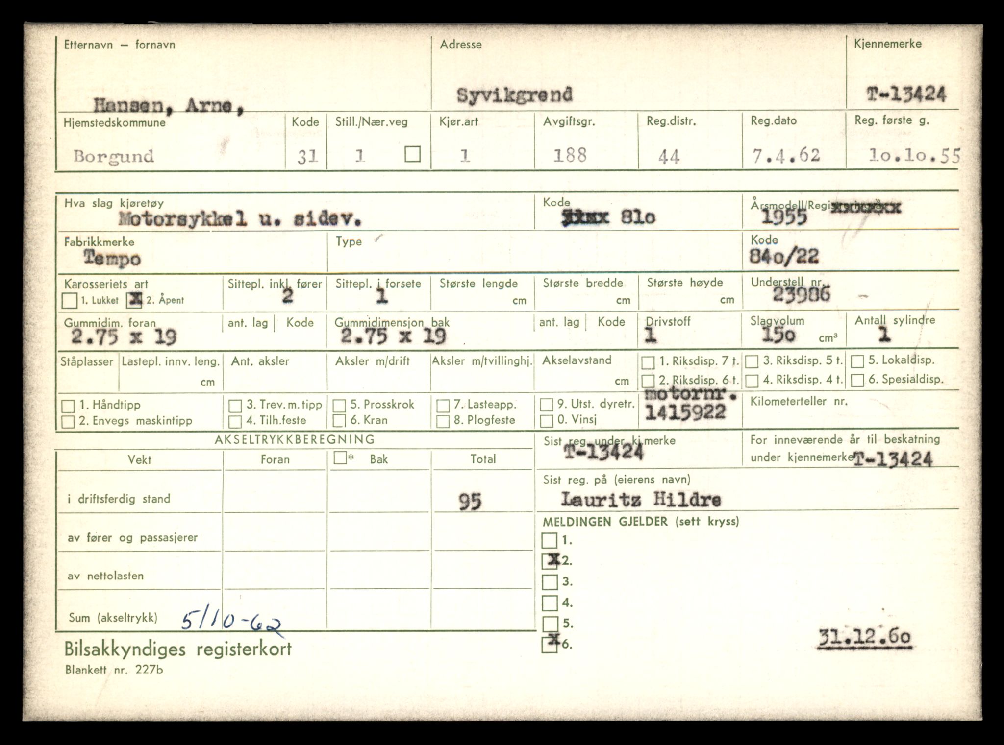 Møre og Romsdal vegkontor - Ålesund trafikkstasjon, AV/SAT-A-4099/F/Fe/L0039: Registreringskort for kjøretøy T 13361 - T 13530, 1927-1998, p. 1087