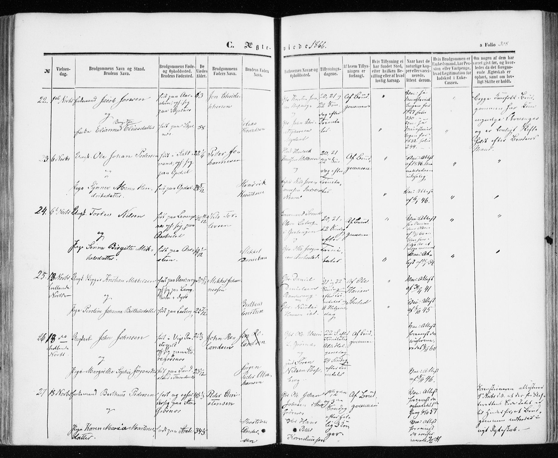 Ibestad sokneprestembete, SATØ/S-0077/H/Ha/Haa/L0009kirke: Parish register (official) no. 9, 1859-1868, p. 308