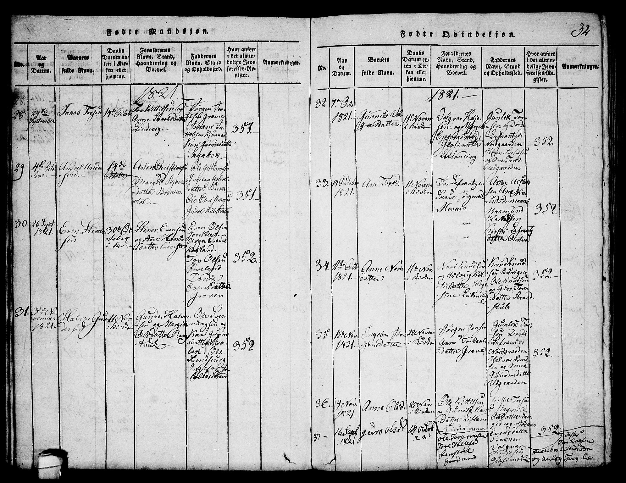 Seljord kirkebøker, SAKO/A-20/F/Fa/L0010: Parish register (official) no. I 10, 1815-1831, p. 32