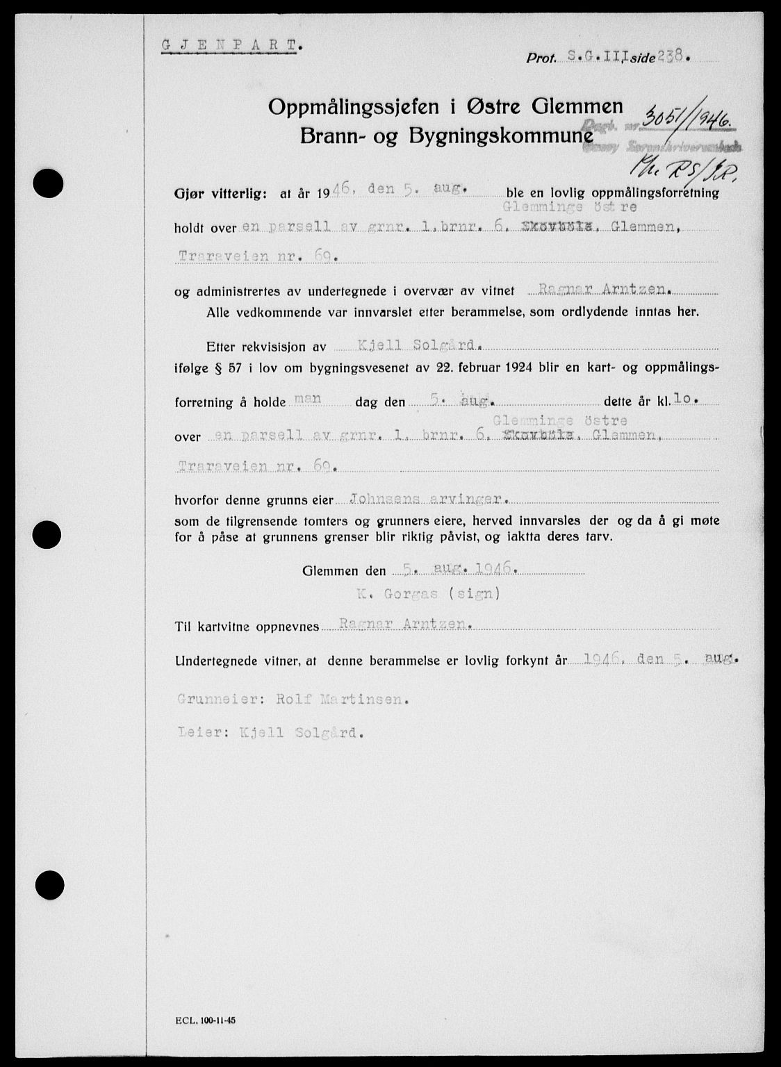 Onsøy sorenskriveri, SAO/A-10474/G/Ga/Gab/L0018: Mortgage book no. II A-18, 1946-1947, Diary no: : 3051/1946