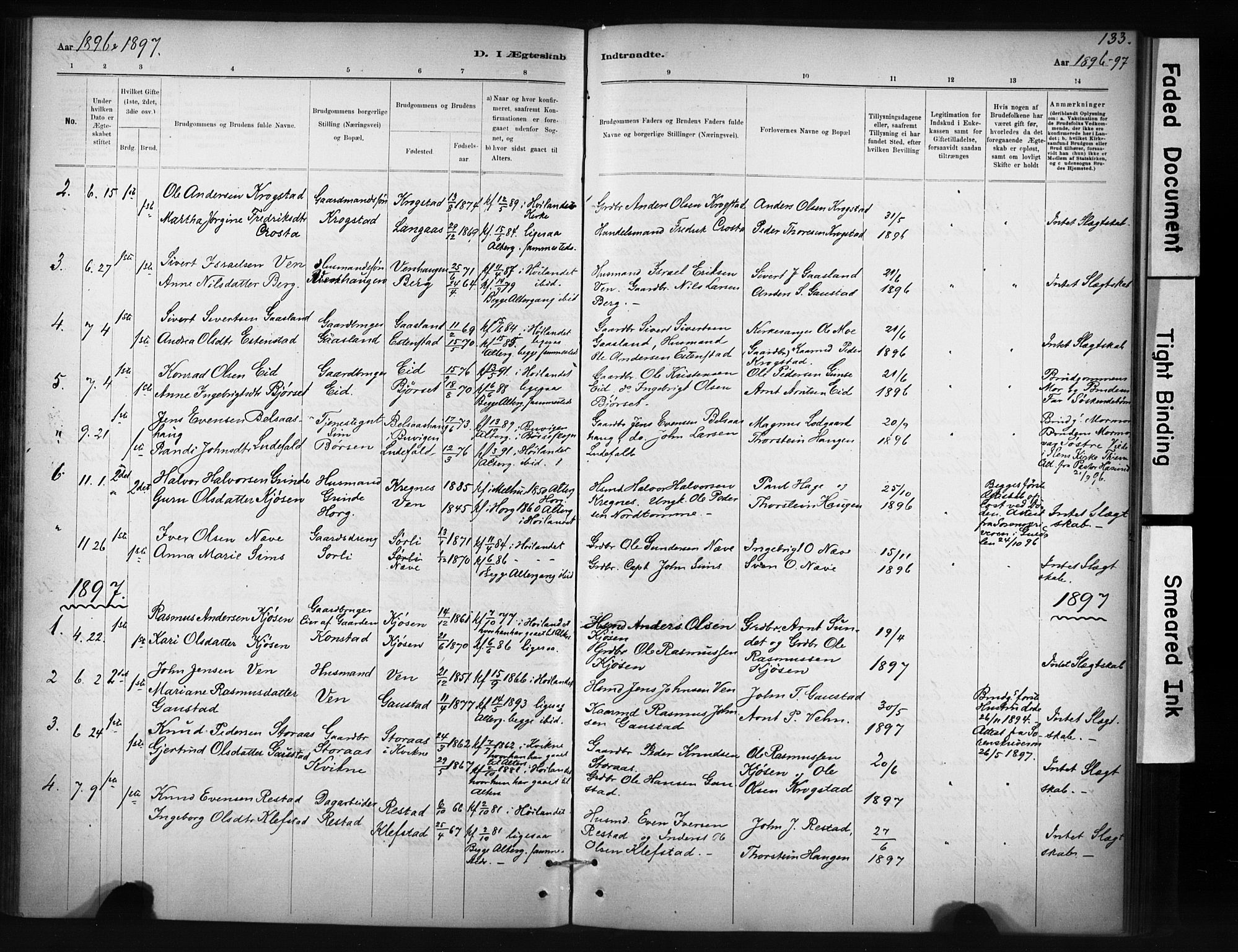 Ministerialprotokoller, klokkerbøker og fødselsregistre - Sør-Trøndelag, SAT/A-1456/694/L1127: Parish register (official) no. 694A01, 1887-1905, p. 133