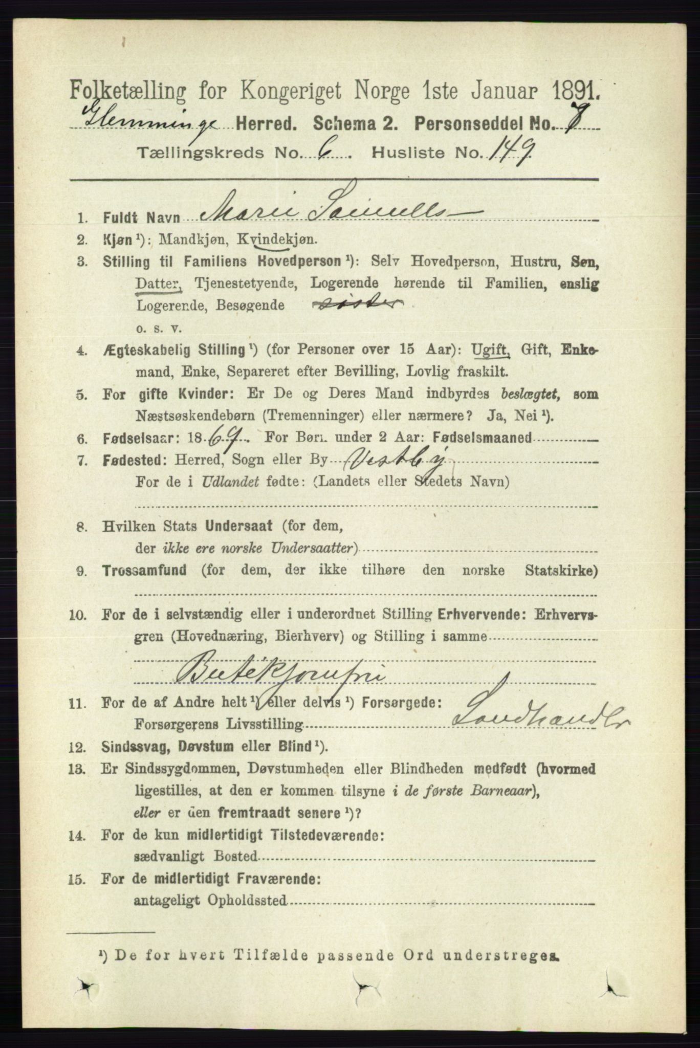 RA, 1891 census for 0132 Glemmen, 1891, p. 8782