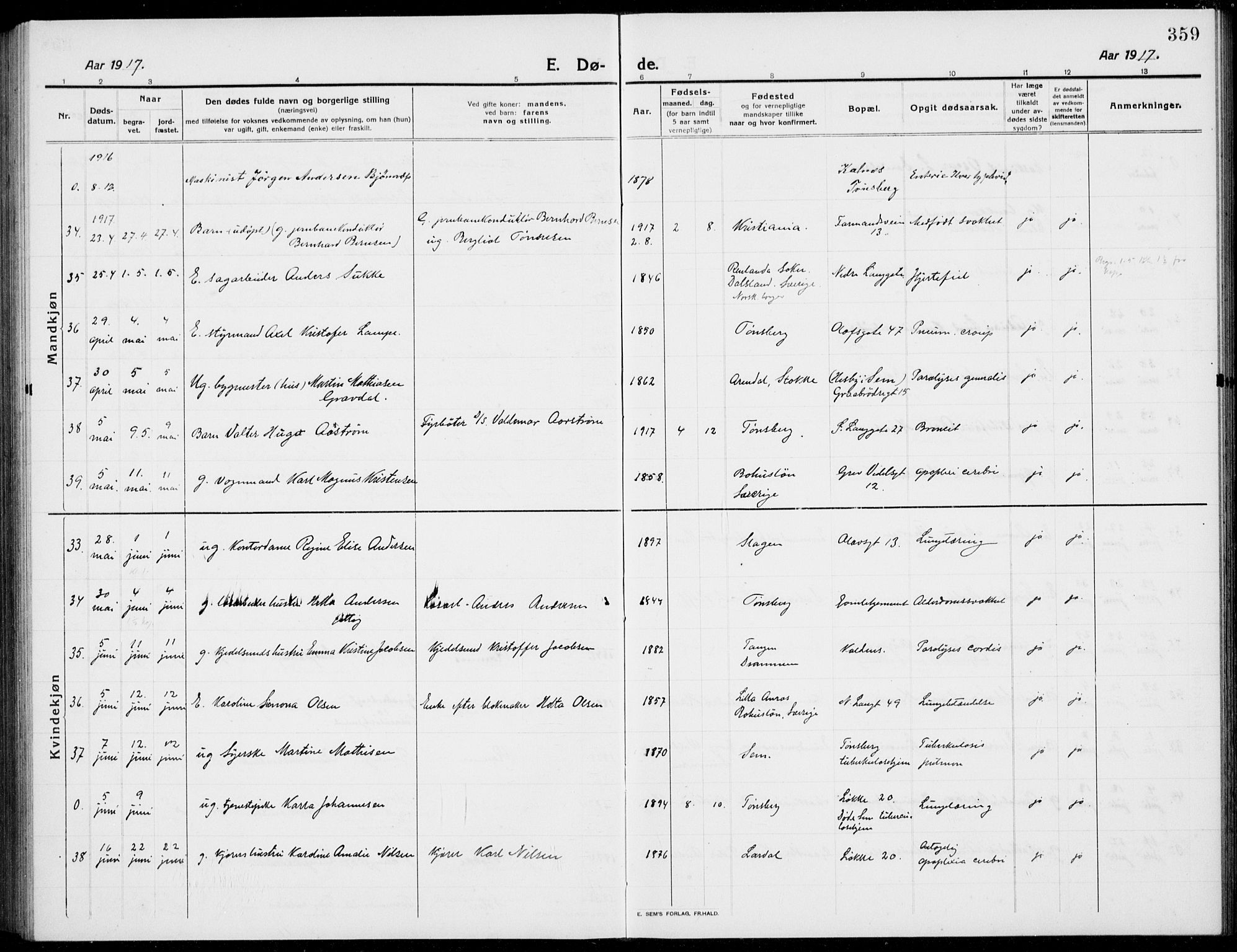 Tønsberg kirkebøker, AV/SAKO-A-330/G/Ga/L0009: Parish register (copy) no. 9, 1913-1920, p. 359