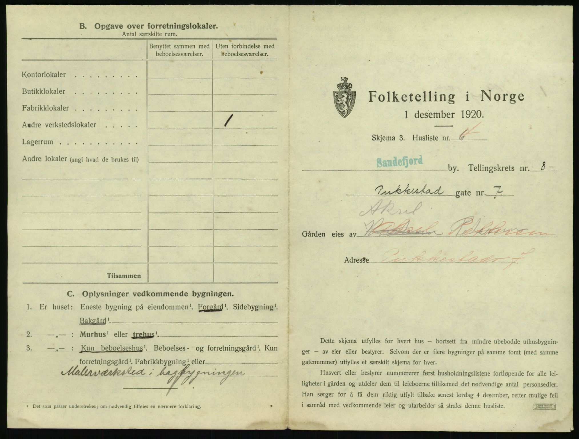 SAKO, 1920 census for Sandefjord, 1920, p. 914