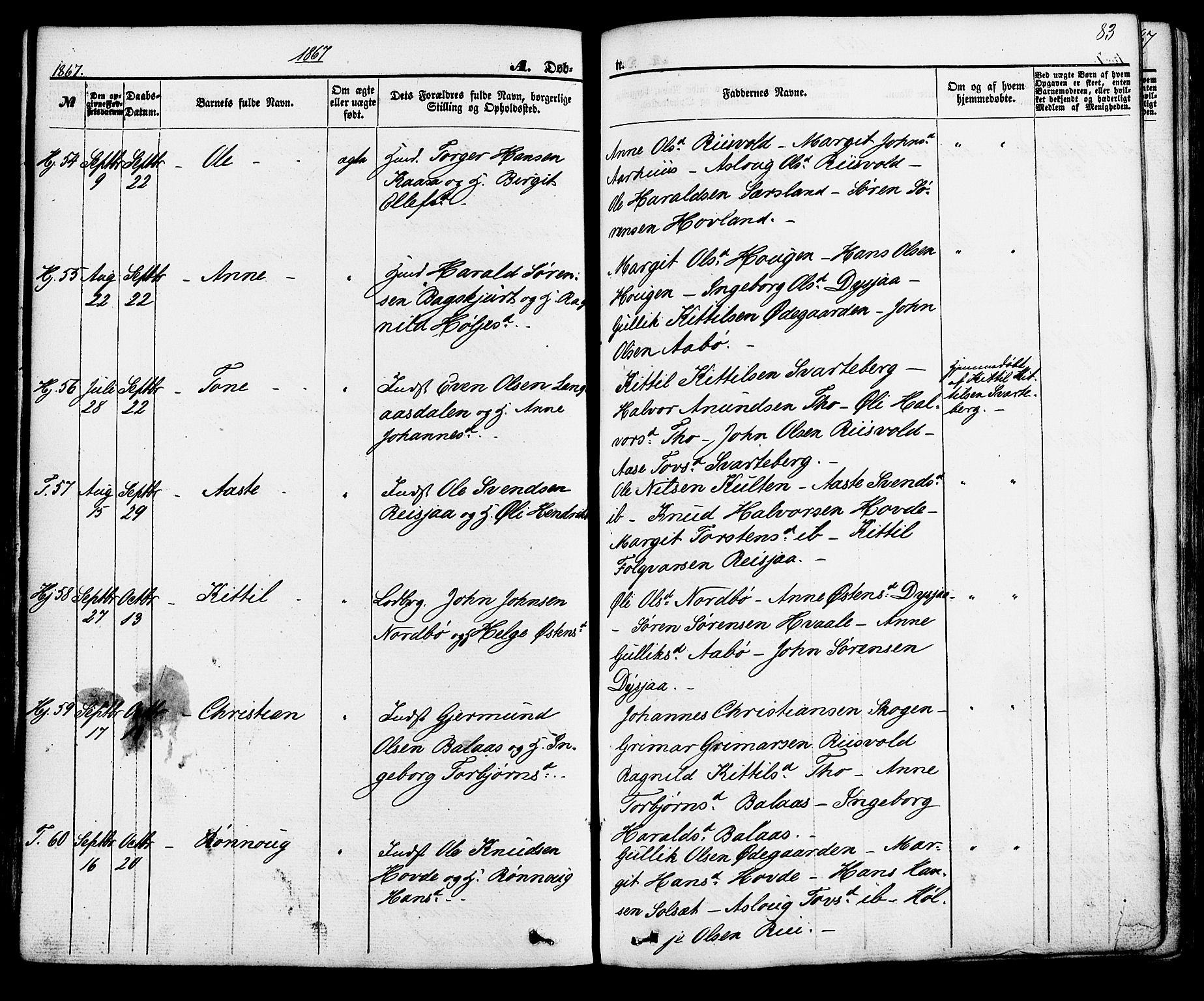Hjartdal kirkebøker, SAKO/A-270/F/Fa/L0009: Parish register (official) no. I 9, 1860-1879, p. 83